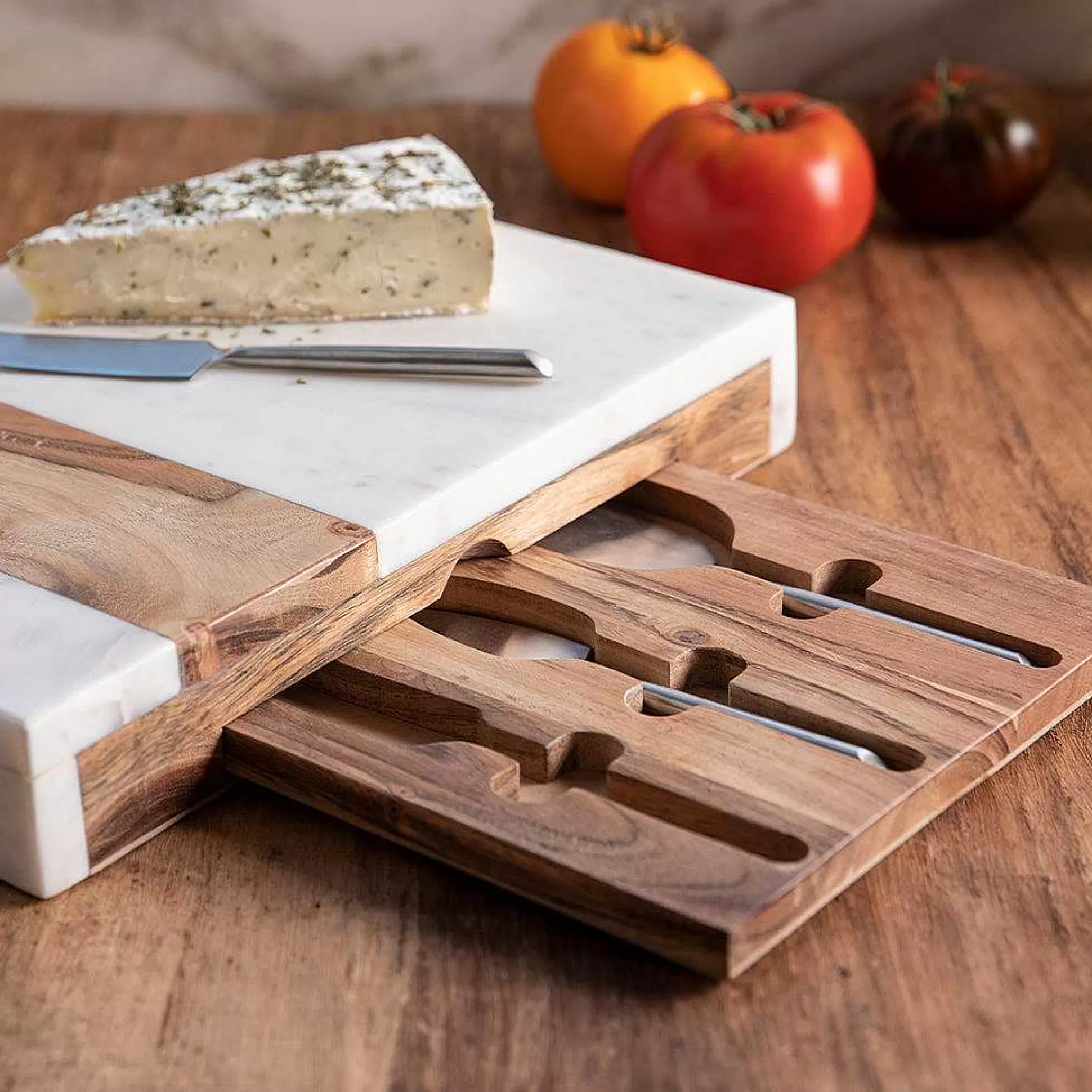 Be Home Marble Serving Boards<Pavia Pocket Drawer Board with Matte Stainless Cheese Set