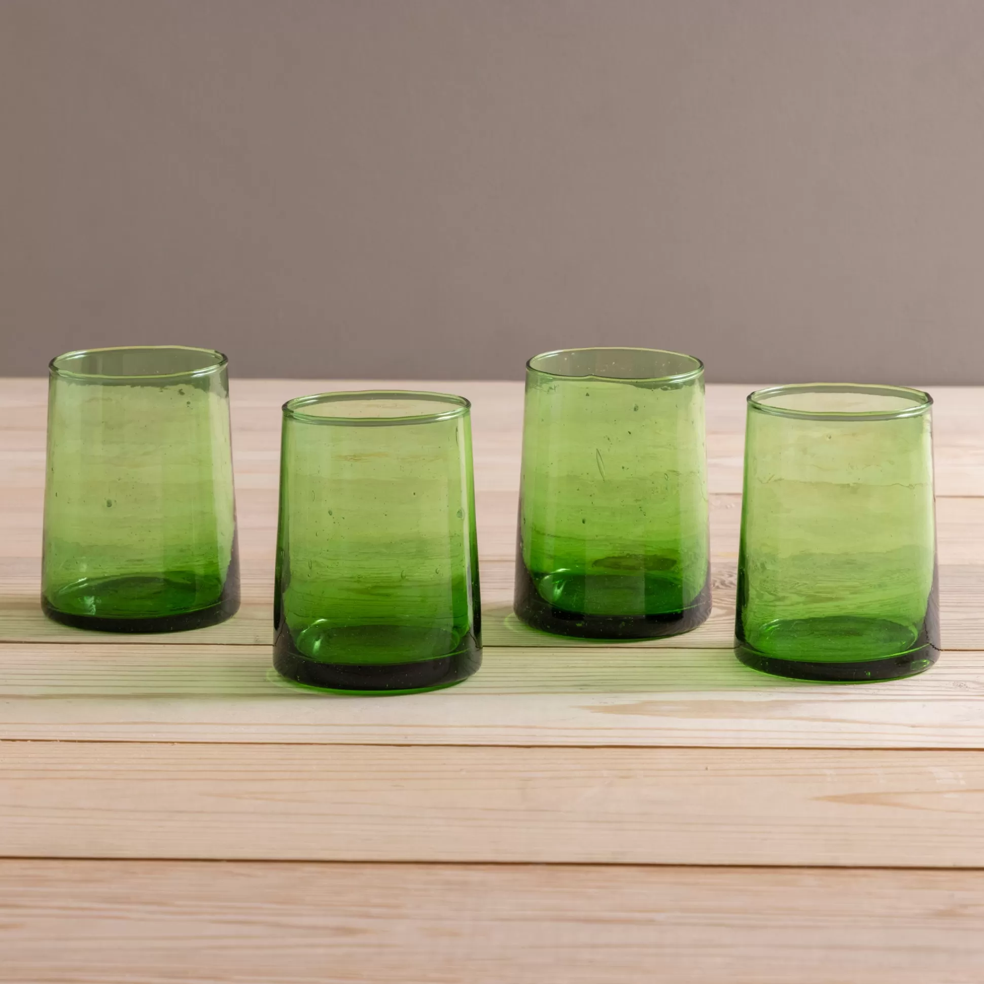 Recycled Cone Glass, Green, Set of 4^Be Home New