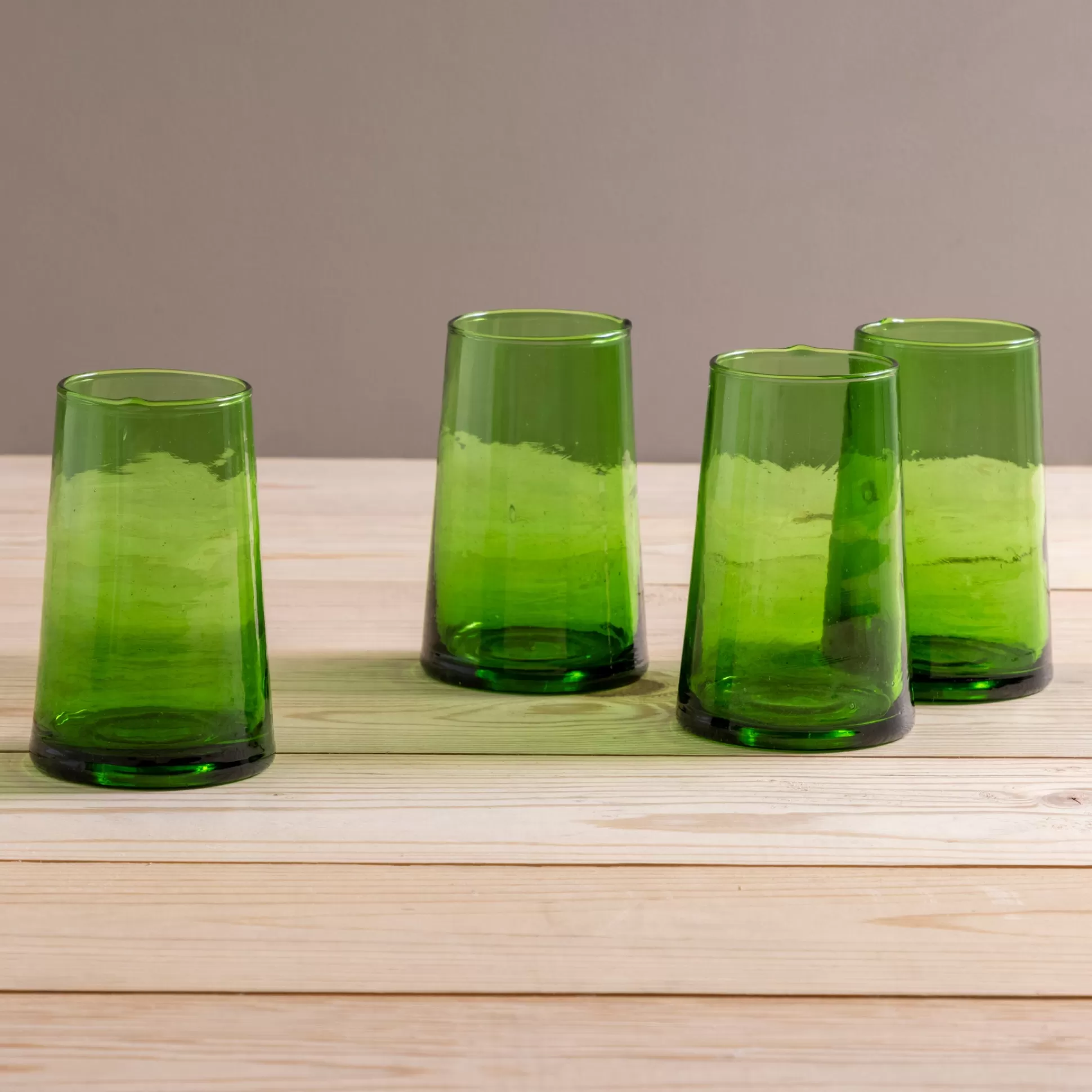 Recycled Tall Cone Glass, Green, Set of 4^Be Home Fashion