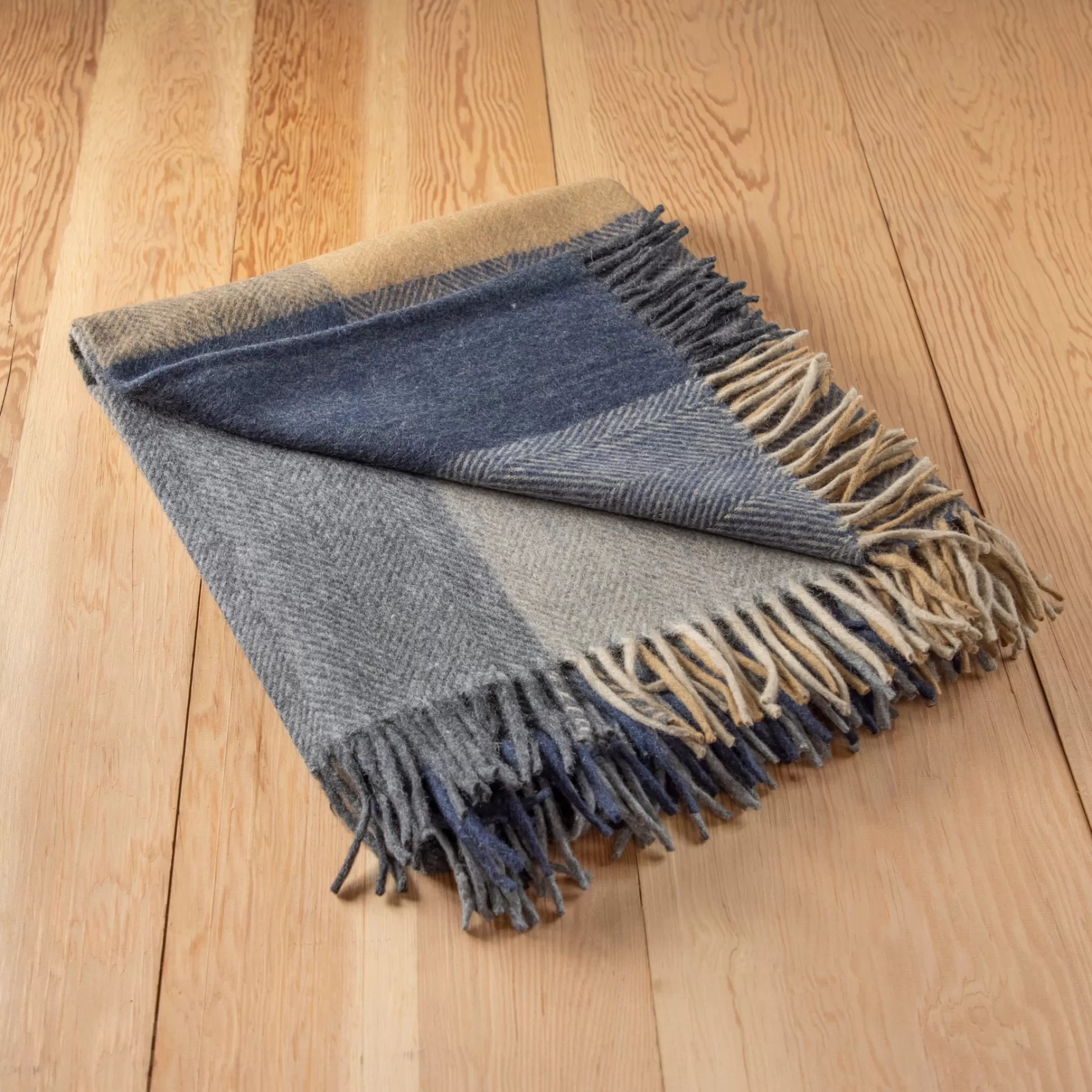 Recycled Wool Blanket in Stone Herringbone Block Check^Be Home New