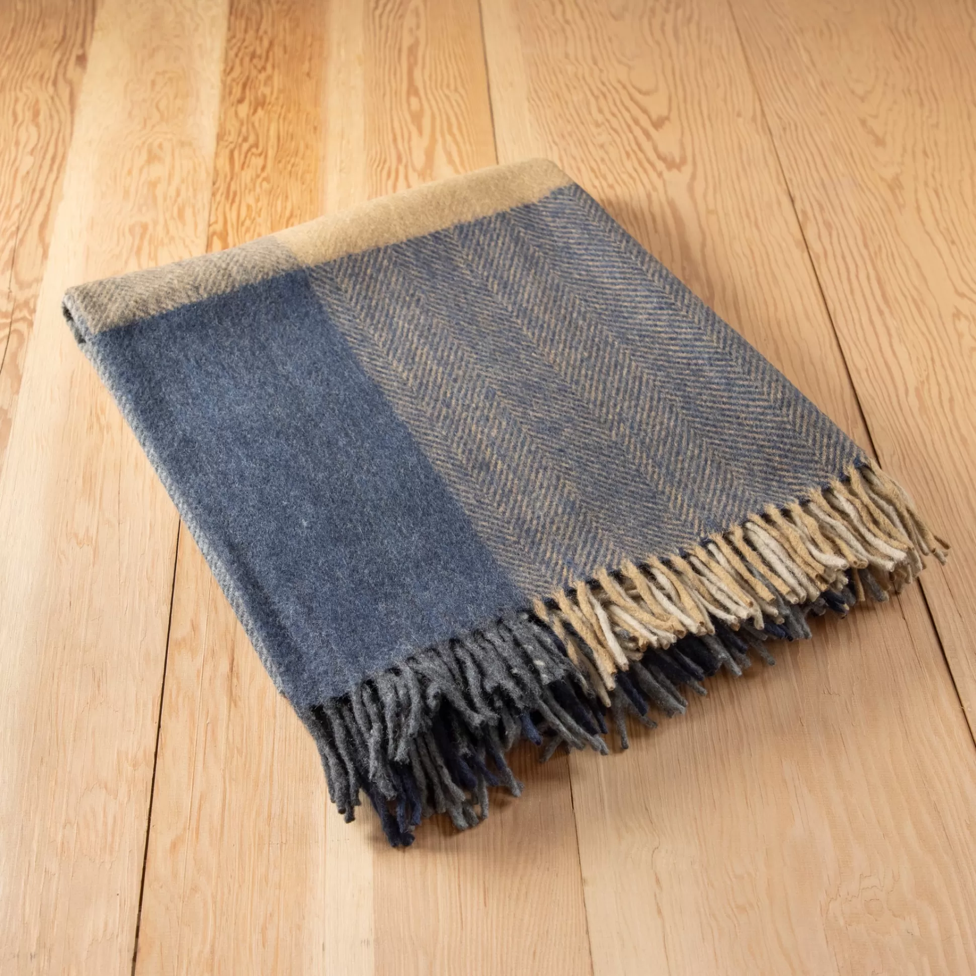 Recycled Wool Blanket in Stone Herringbone Block Check^Be Home New