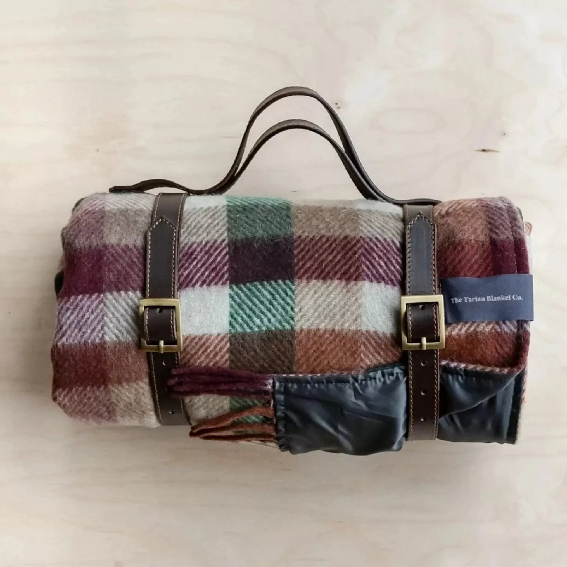 Recycled Wool Waterproof Picnic Blanket in Forest Check^Be Home Store