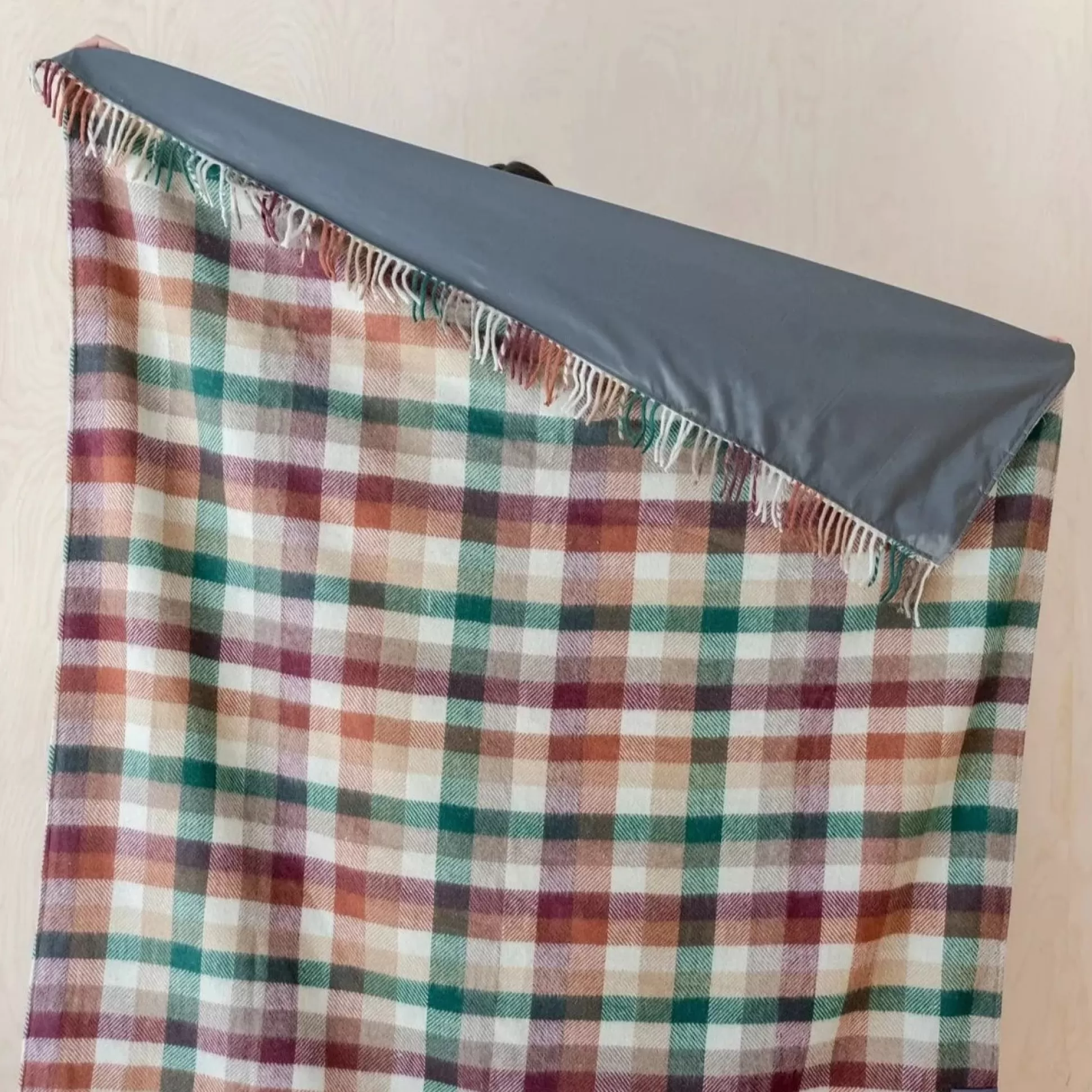 Recycled Wool Waterproof Picnic Blanket in Forest Check^Be Home Store