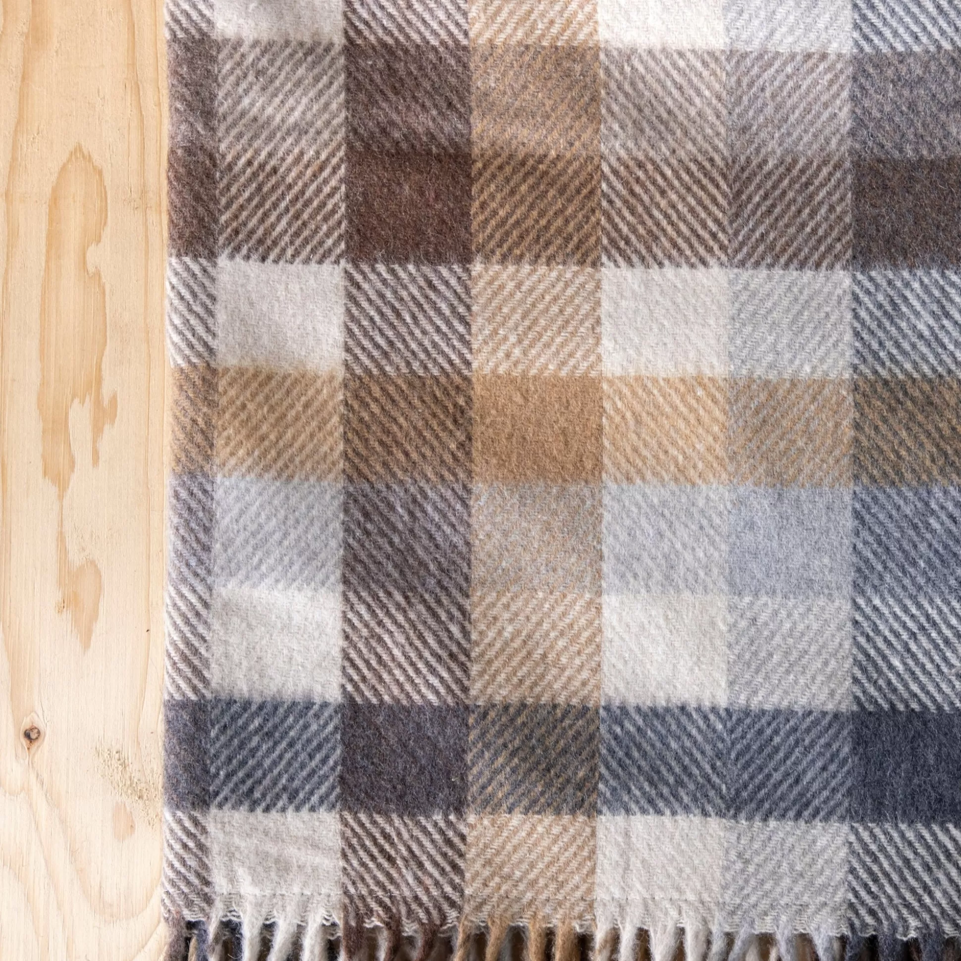 Recycled Wool Waterproof Picnic Blanket in Neutral Herringbone Check -^Be Home Best Sale