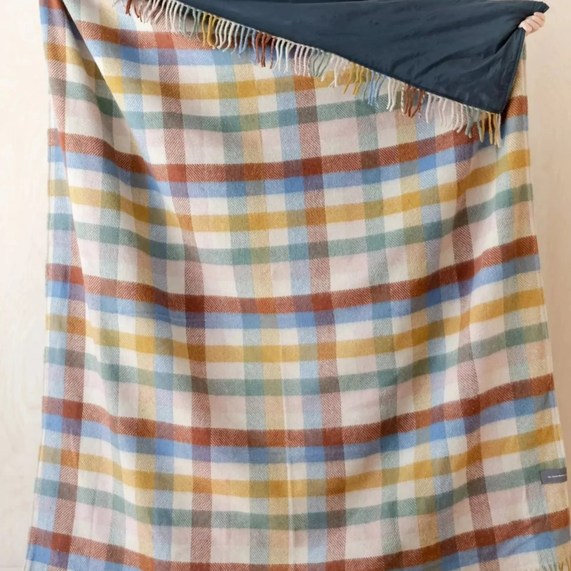 Recycled Wool Waterproof Picnic Blanket in Rainbow Check^Be Home New