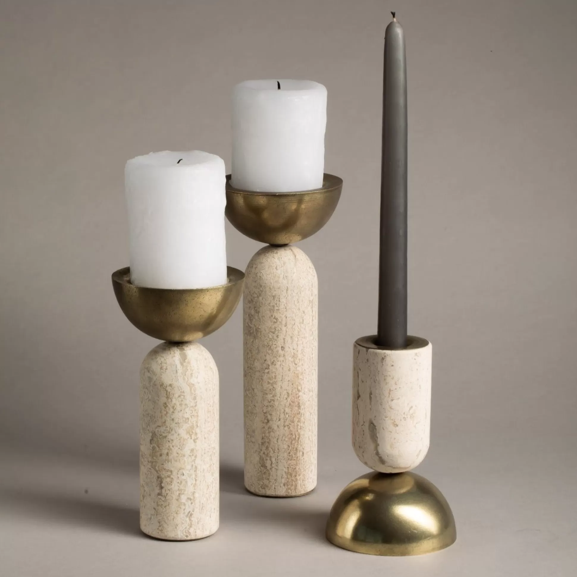 Reversible Candle Holders, Set of 3, Travertine^Be Home Sale