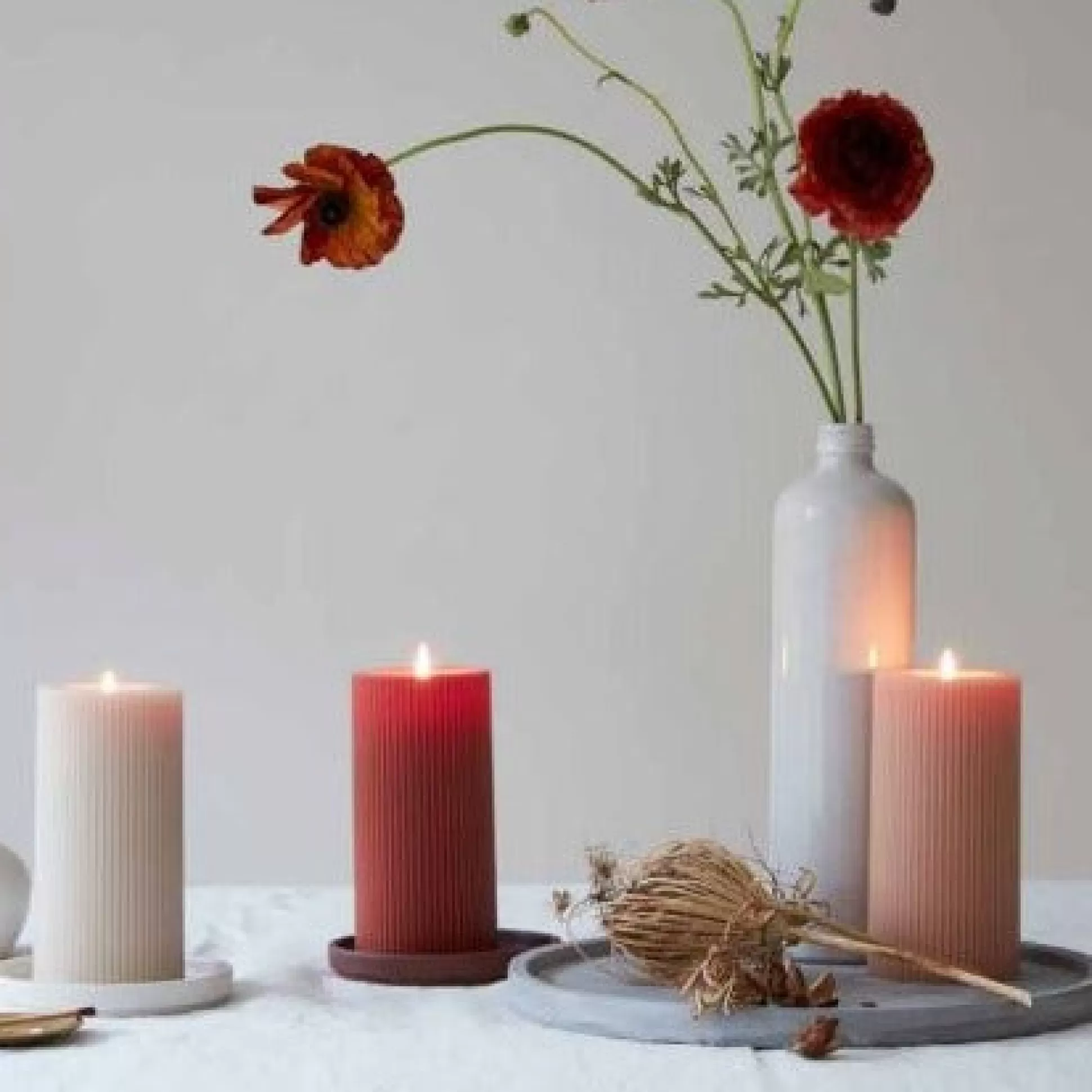 Ribbed Pillar Candle, Clay^Be Home Flash Sale