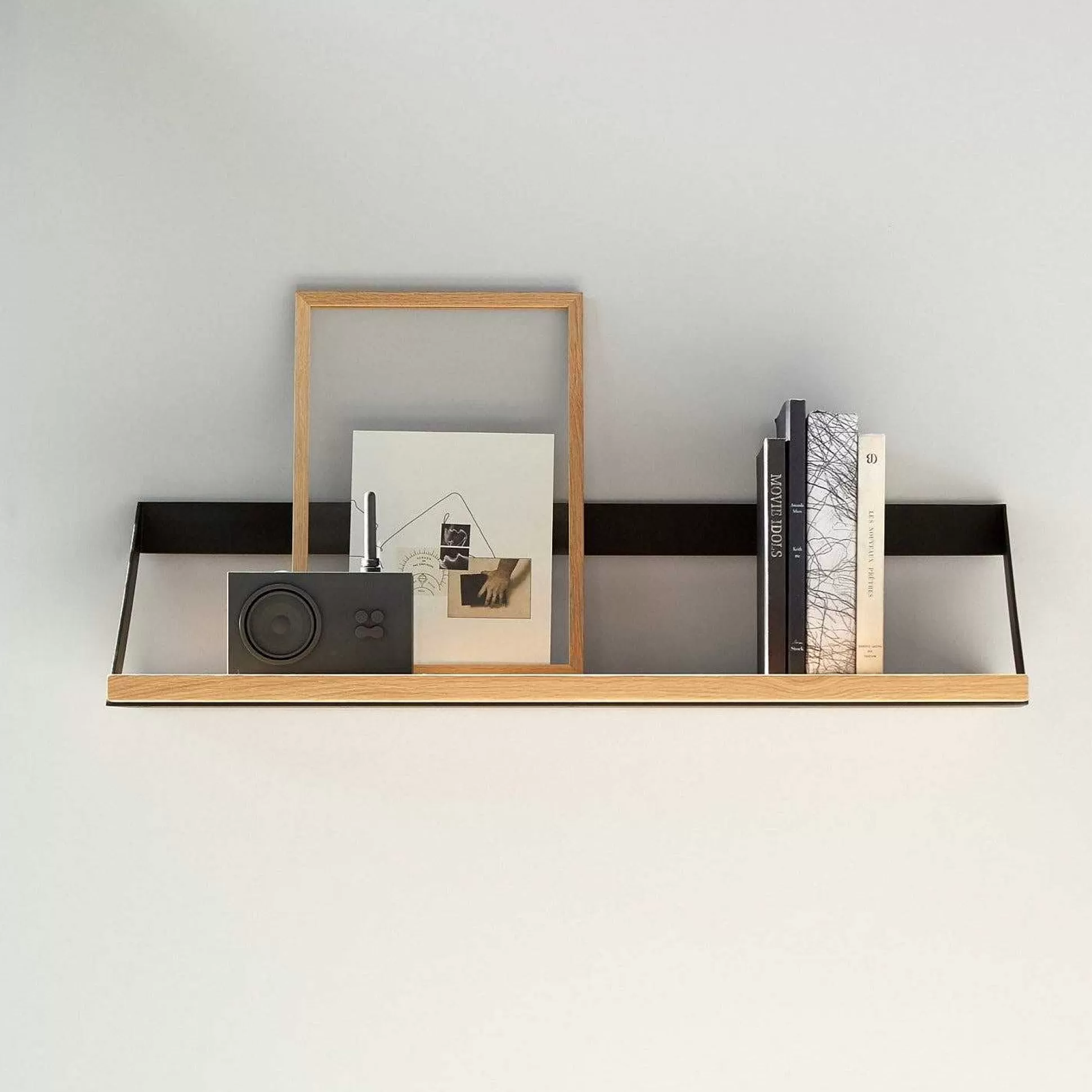 Be Home Shelving<Ribbon Solid Oak Shelf with Black Metal, 27.5"