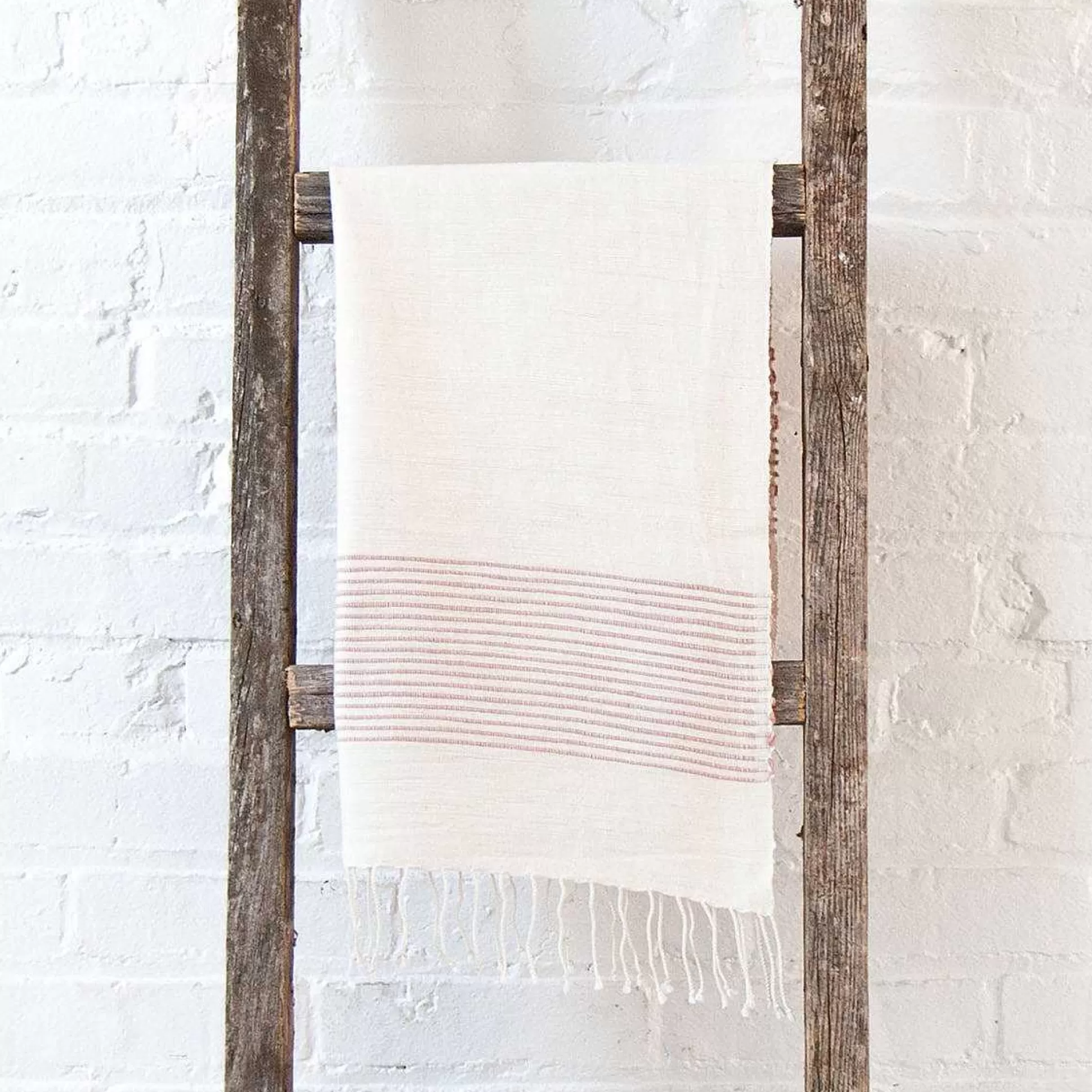 Be Home Hand Towels<Riviera Striped Cotton Hand Towel, Natural with Blush