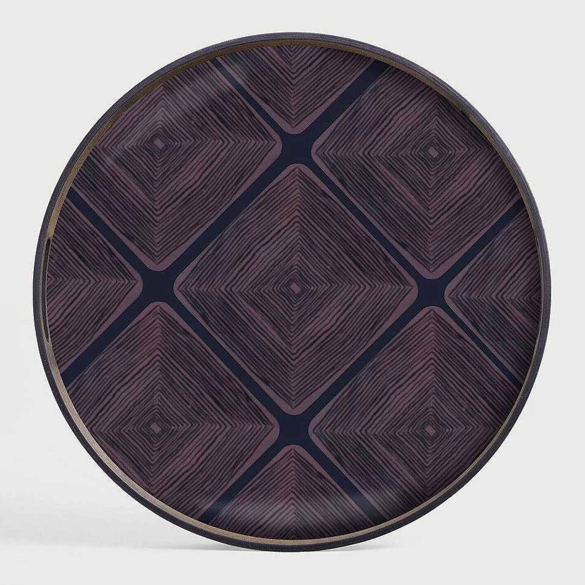 Be Home Trays<Round Glass Linear Squares Tray, Midnight, Small