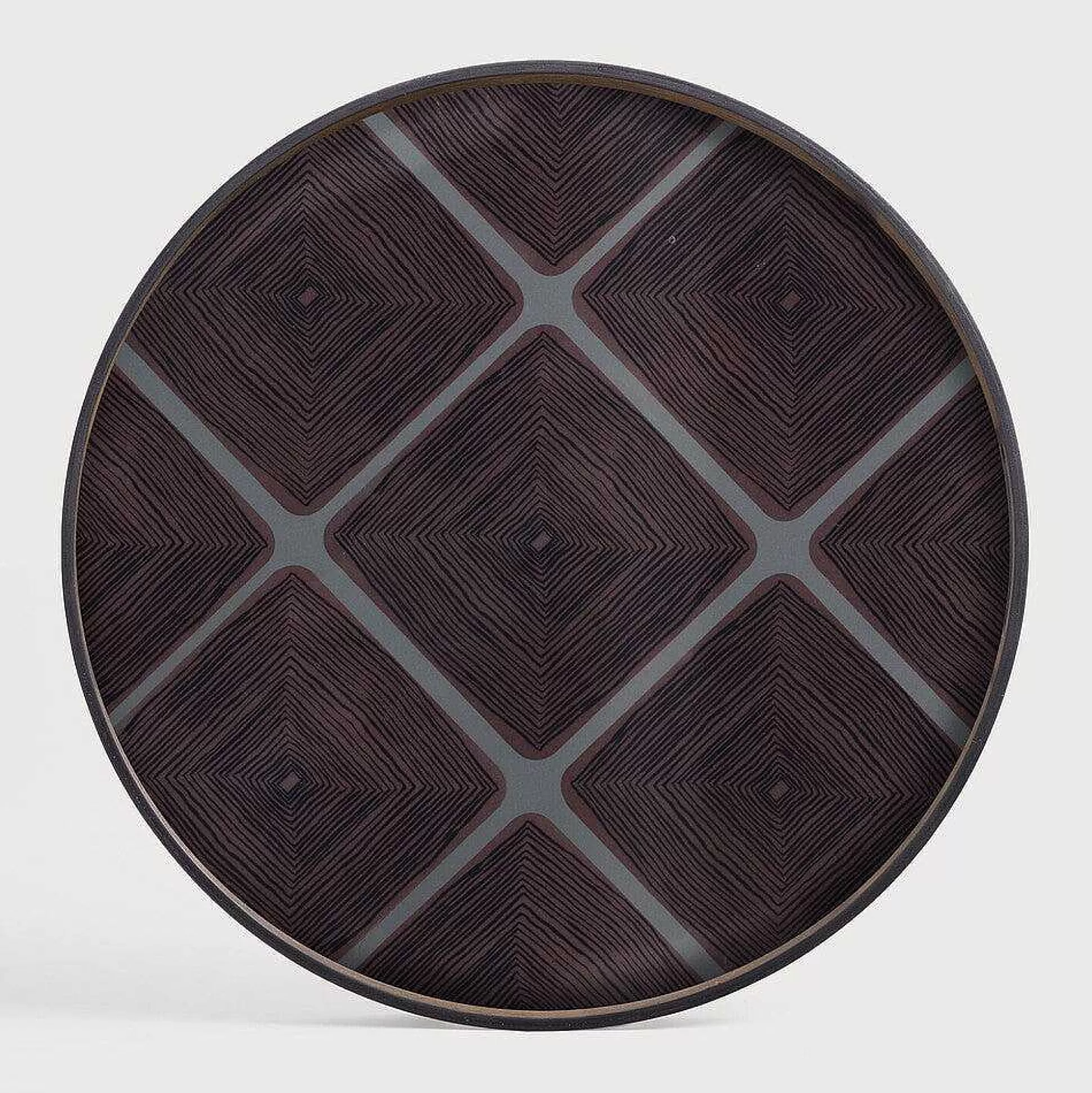 Be Home Trays<Round Glass Linear Squares Tray, Slate, Extra Large