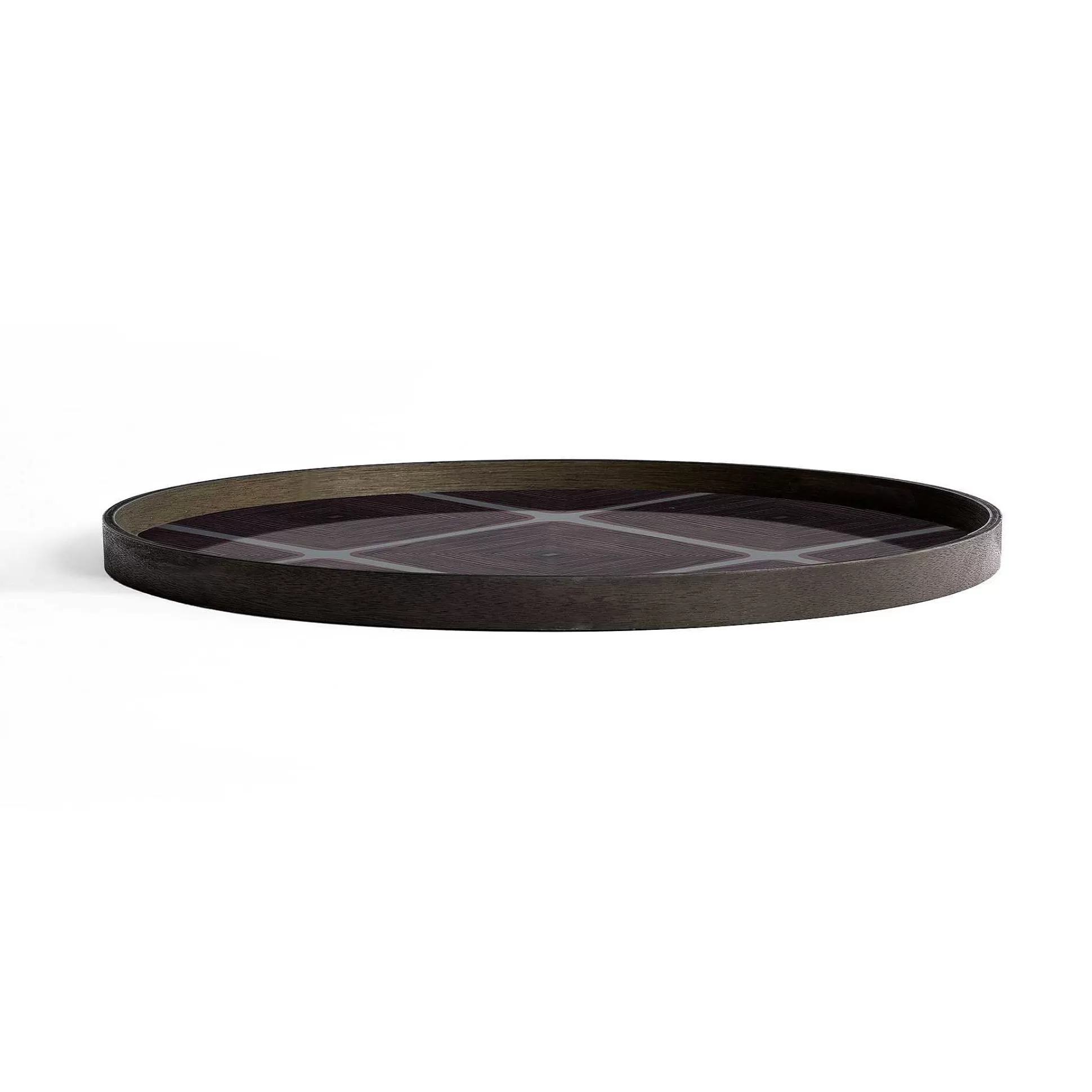 Be Home Trays<Round Glass Linear Squares Tray, Slate, Extra Large