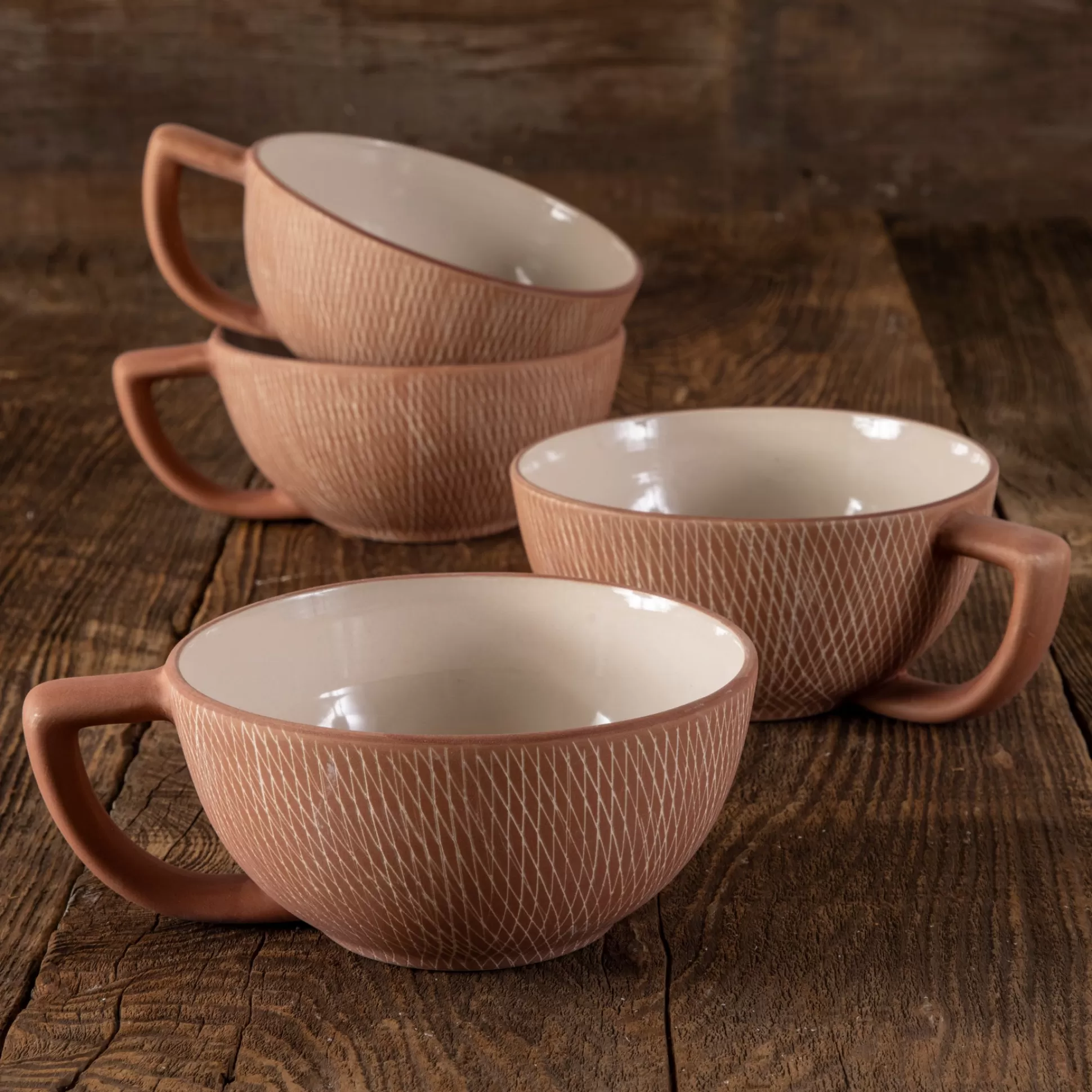 Rust Crosshatch Latte Mugs, Set of 4^Be Home Best Sale