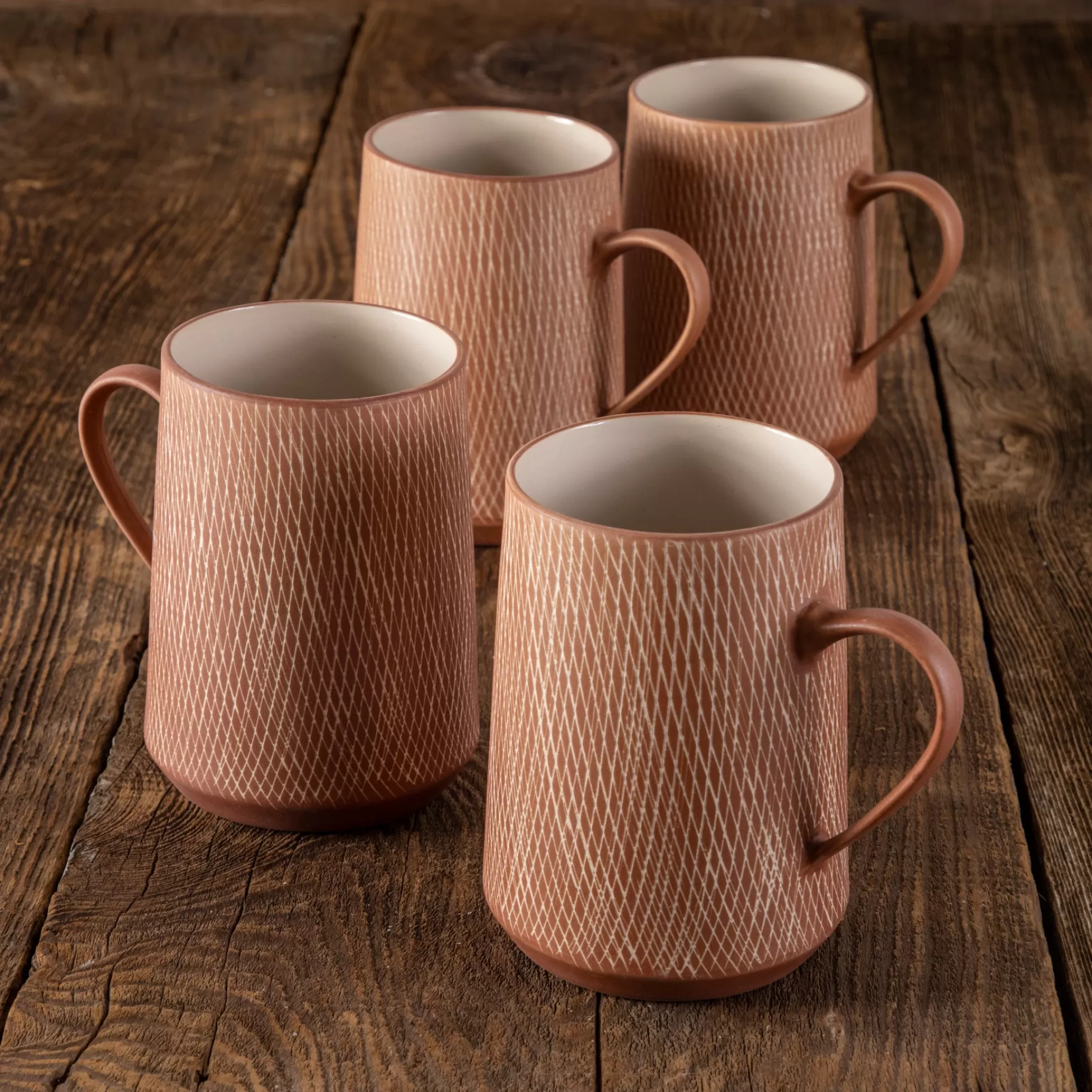 Rust Crosshatch Mugs, Set of 4^Be Home Hot