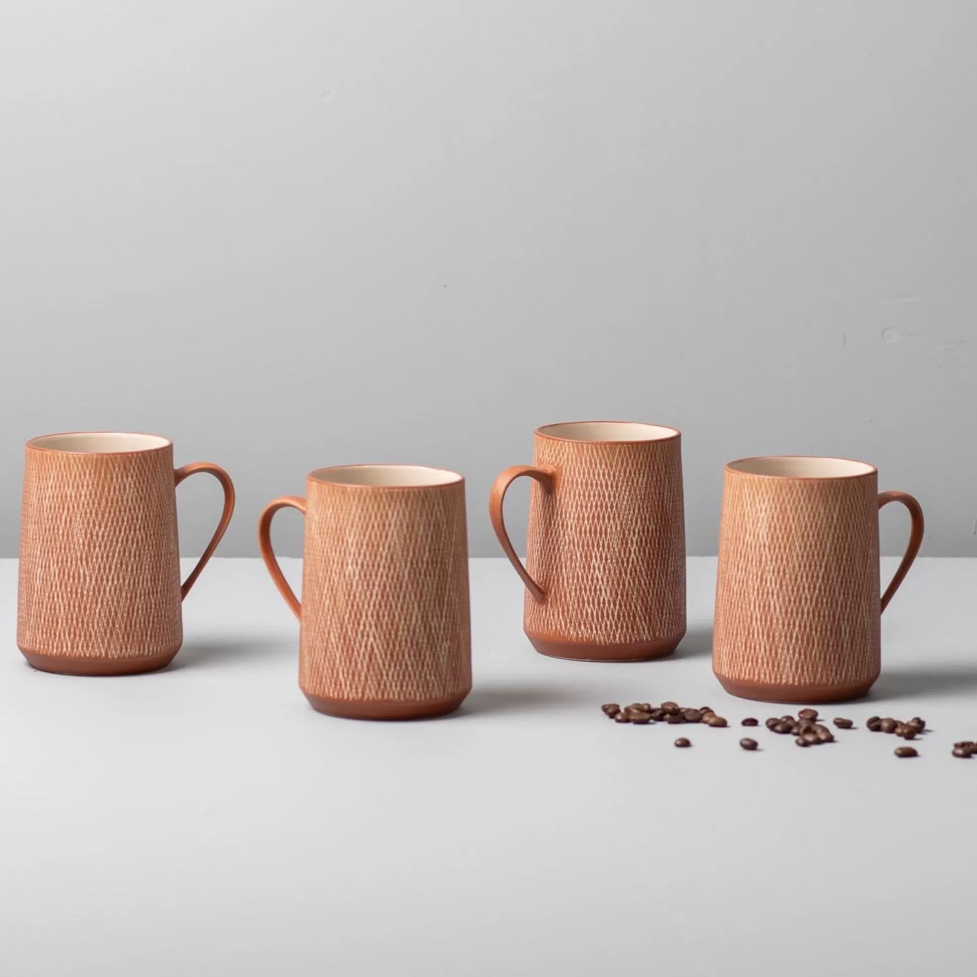 Rust Crosshatch Mugs, Set of 4^Be Home Hot