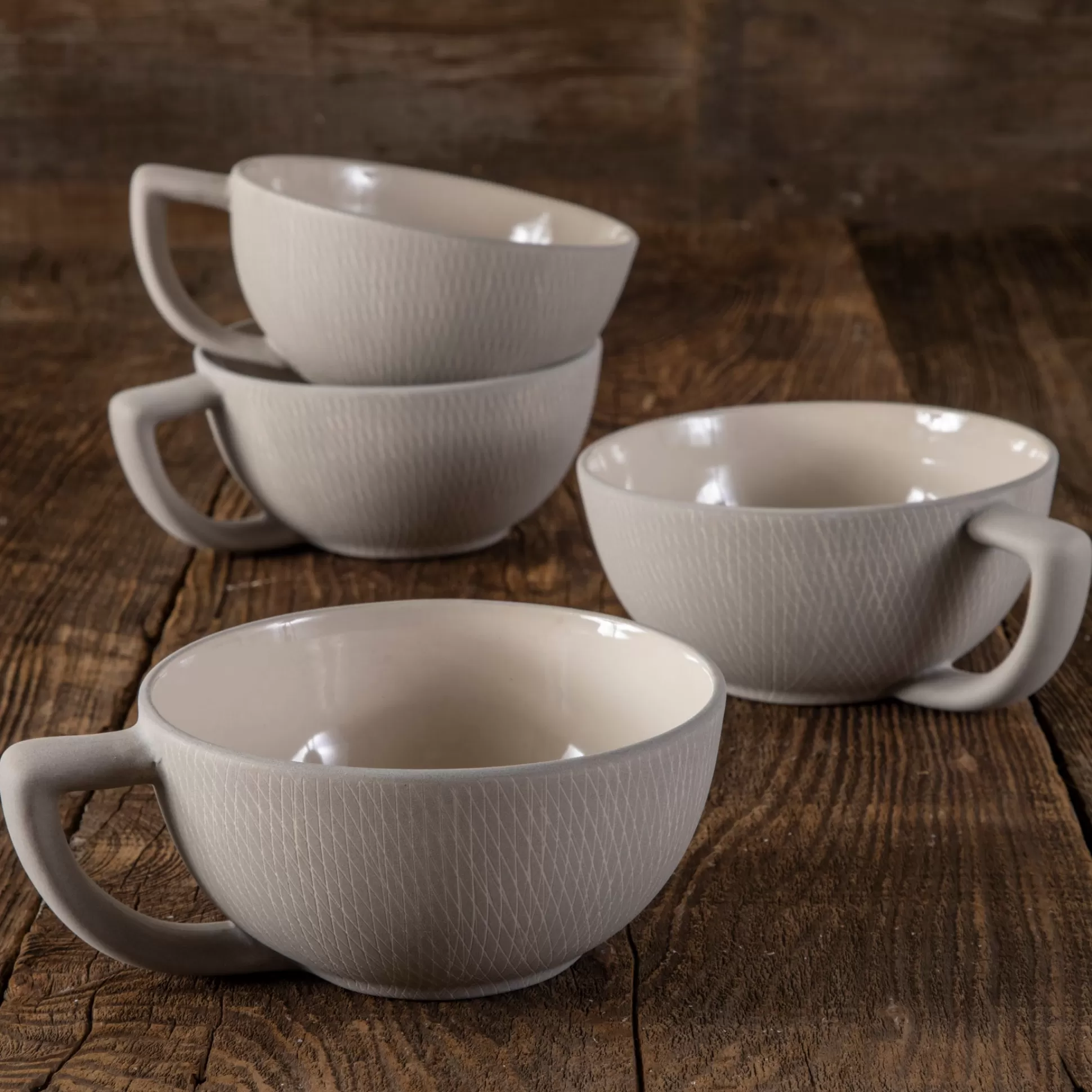 Sterling Crosshatch Latte Mugs, Set of 4^Be Home Outlet