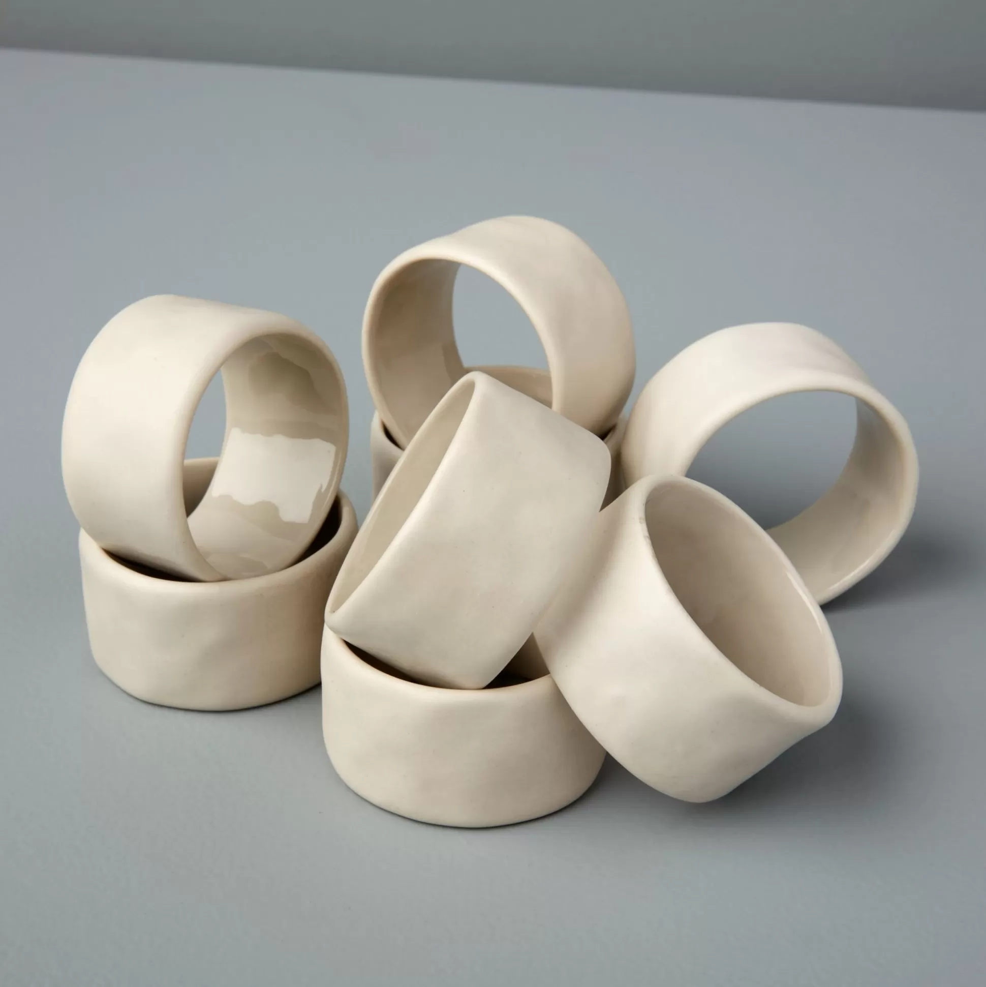 Tam Stoneware Napkin Ring, Pearl, Set of 8^Be Home Outlet