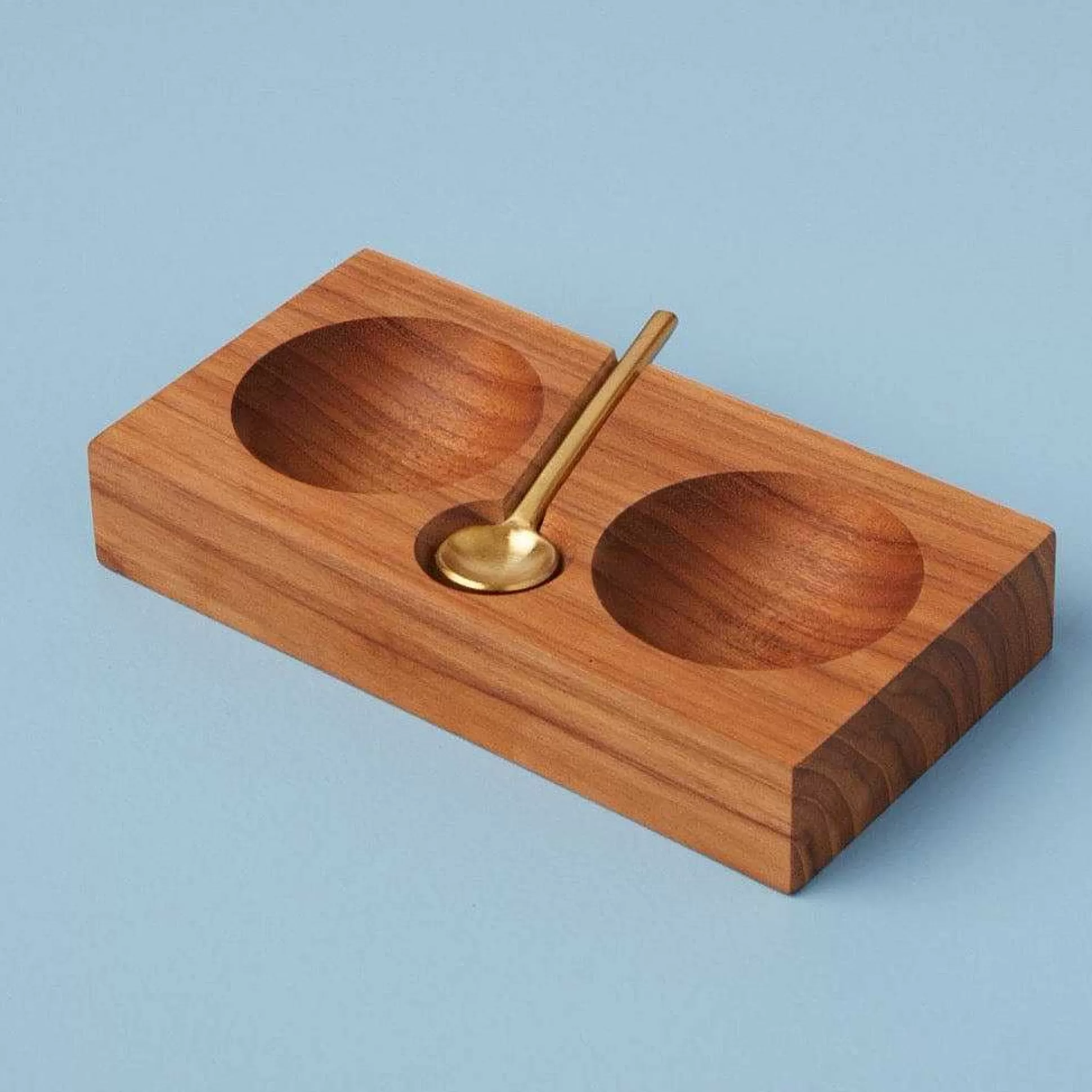 Be Home Spice Cellars<Teak Plank Salt & Pepper Cellar with Gold Spoon