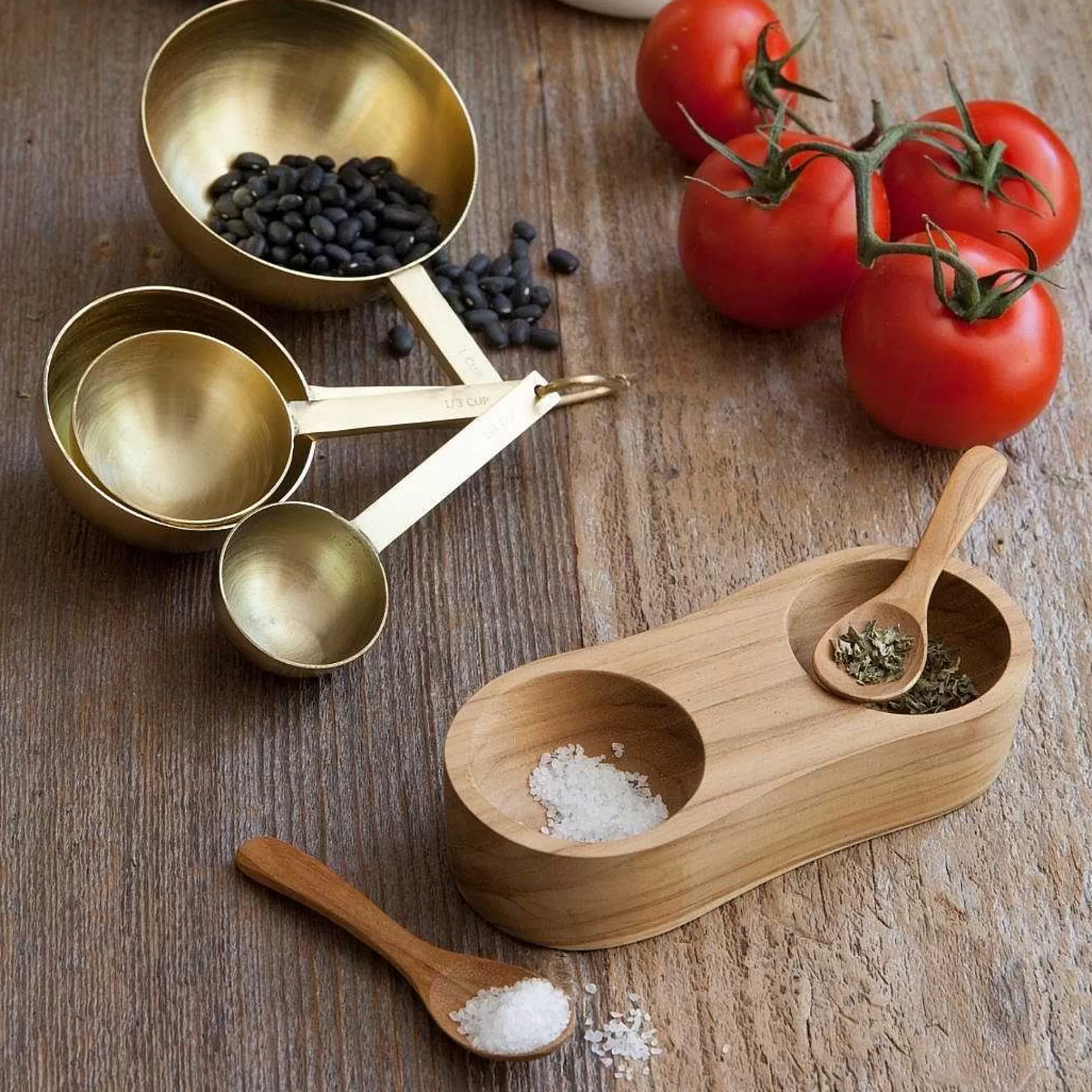 Be Home Salt & Pepper<Teak Salt & Pepper Cellar with Spoons