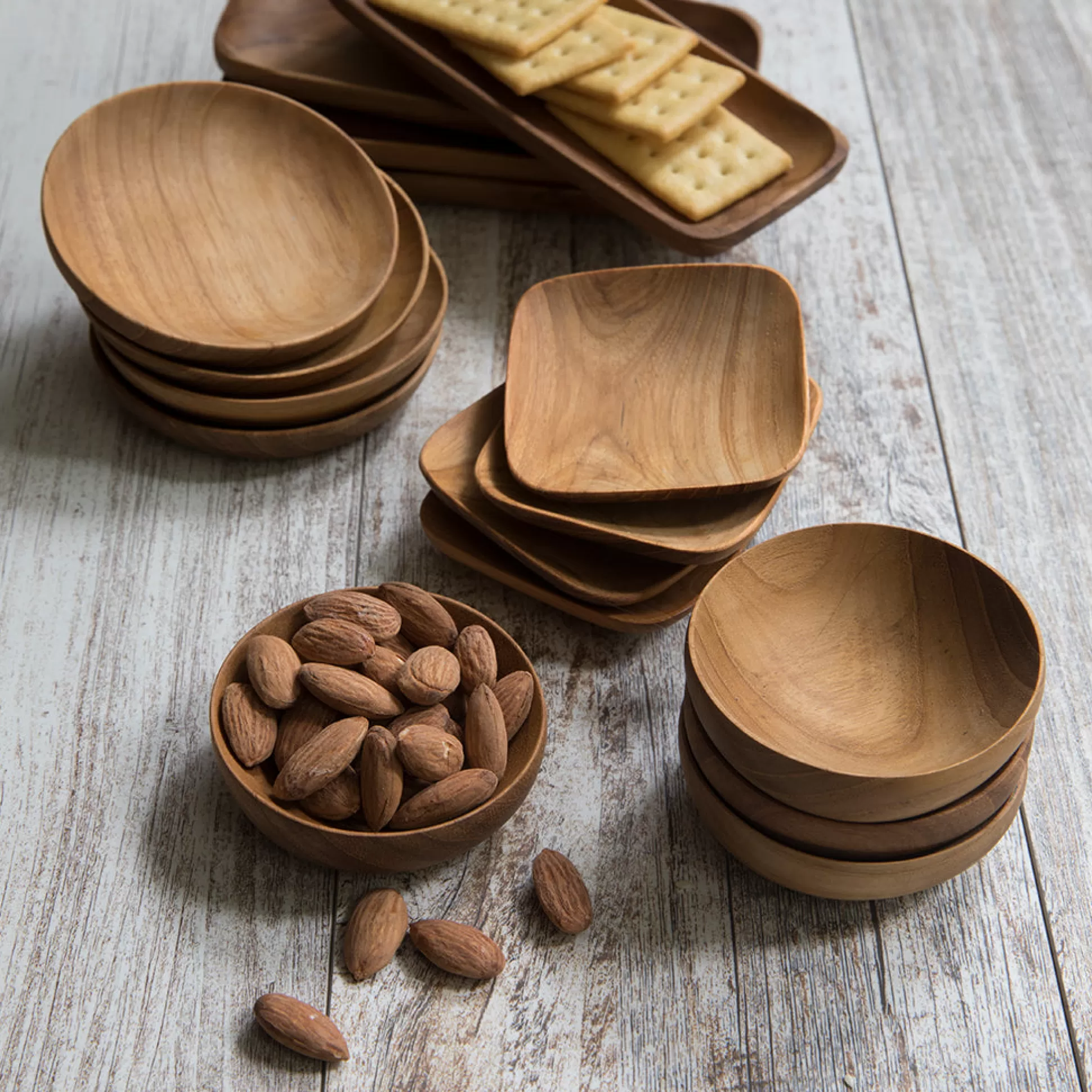 Teak Square Pinch Bowls, Set of 4^Be Home New