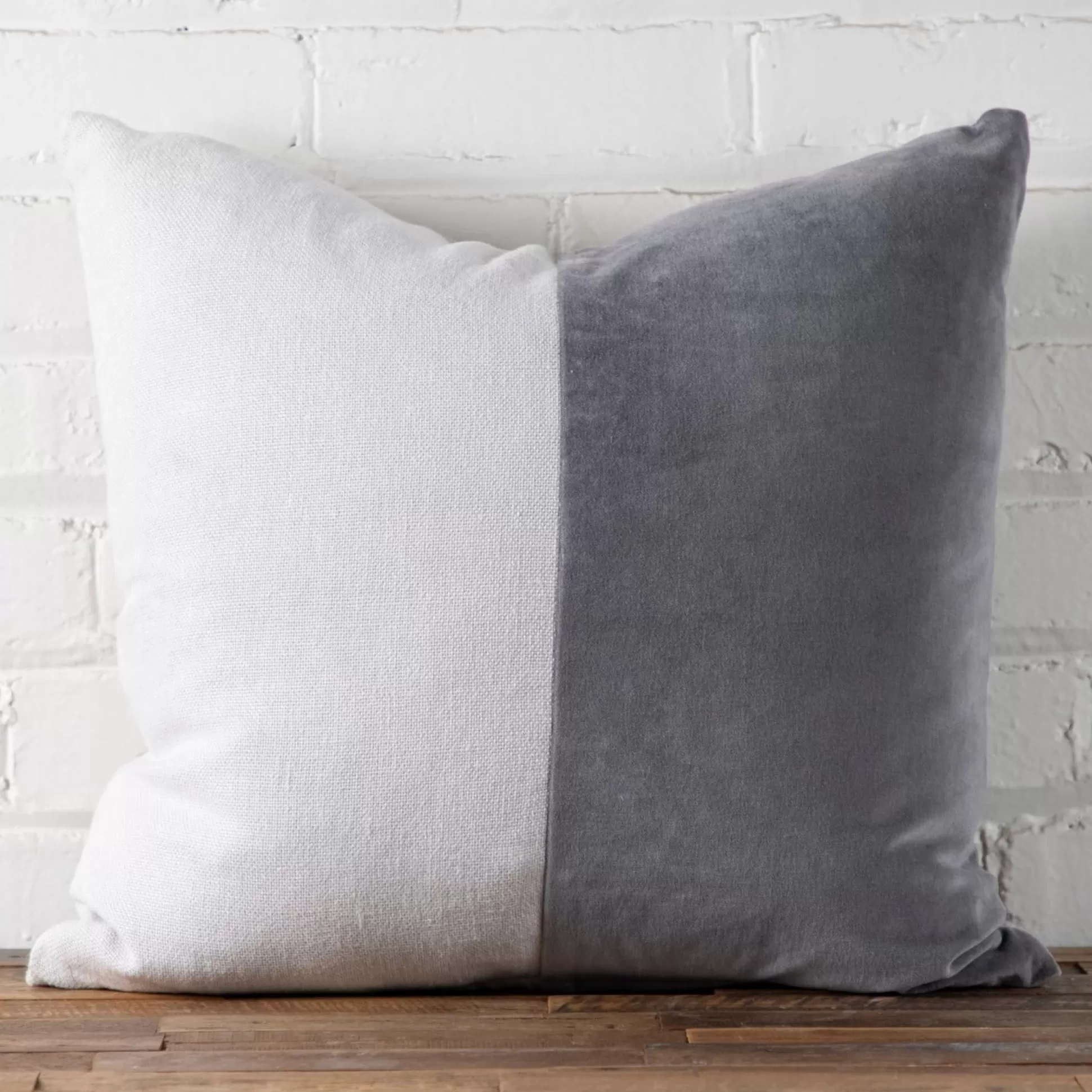 Velvet & Linen Square Pillow, Moonstone^Be Home Fashion