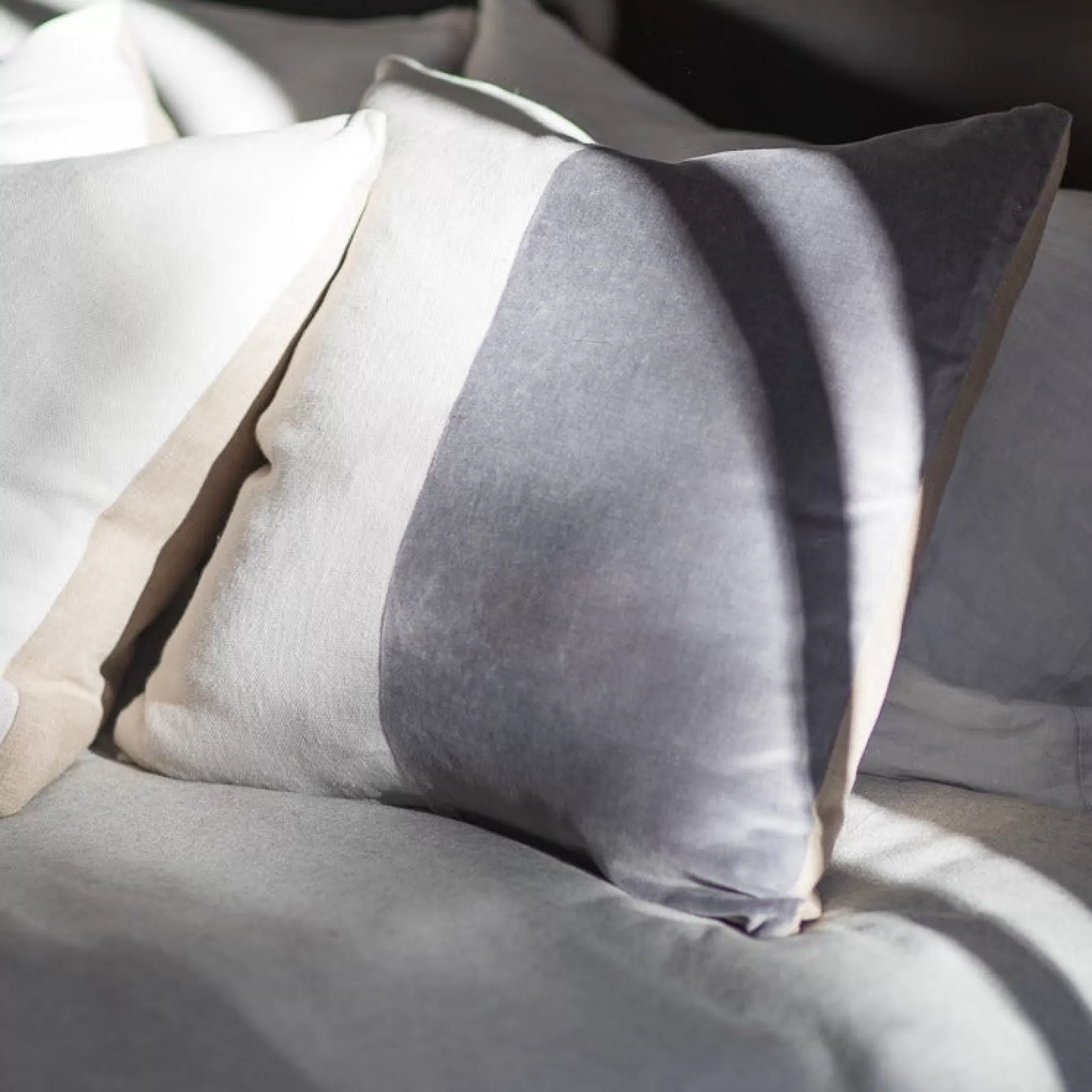 Velvet & Linen Square Pillow, Moonstone^Be Home Fashion