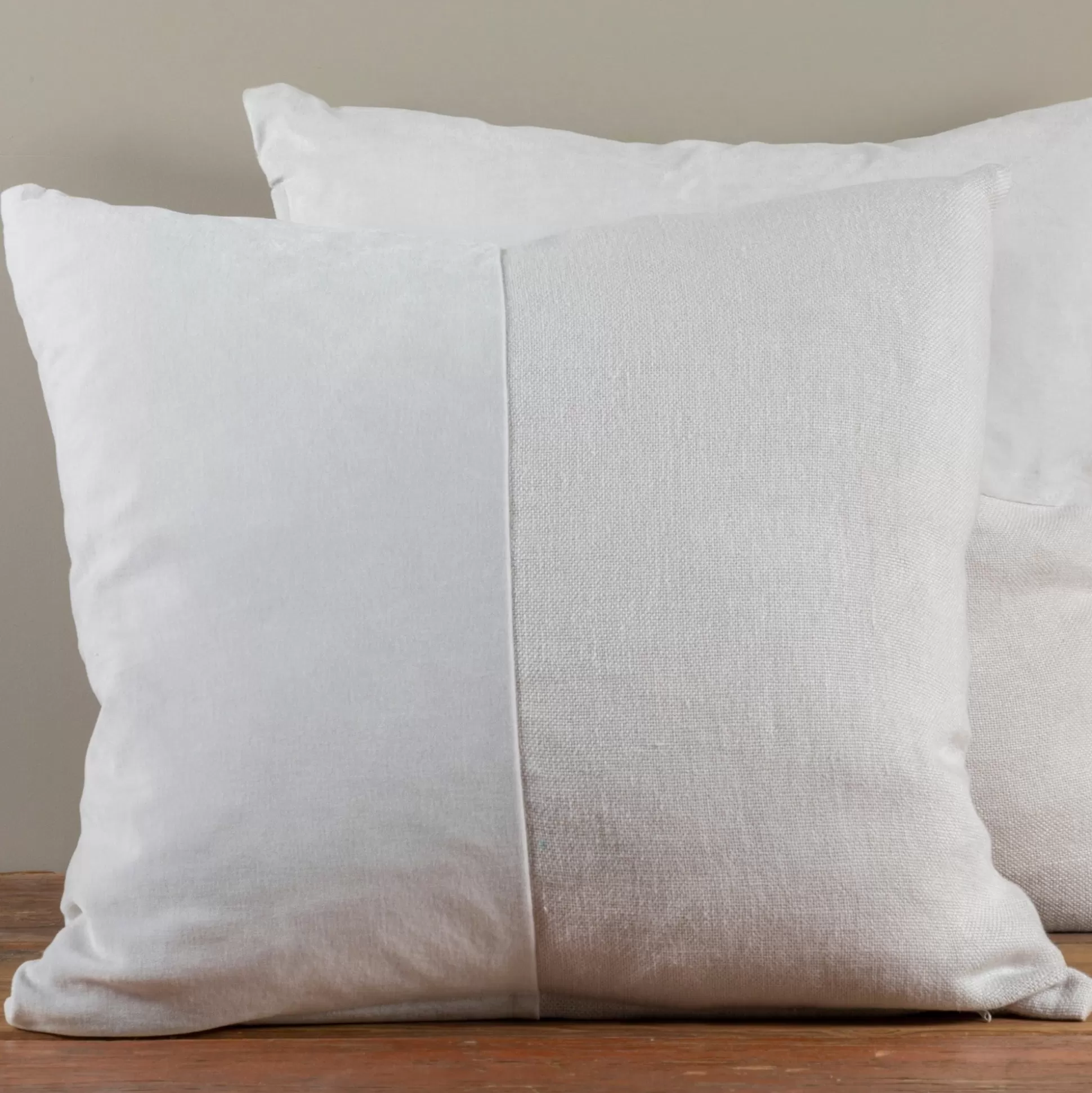 Velvet & Linen Square Pillow, Pearl Grey^Be Home New