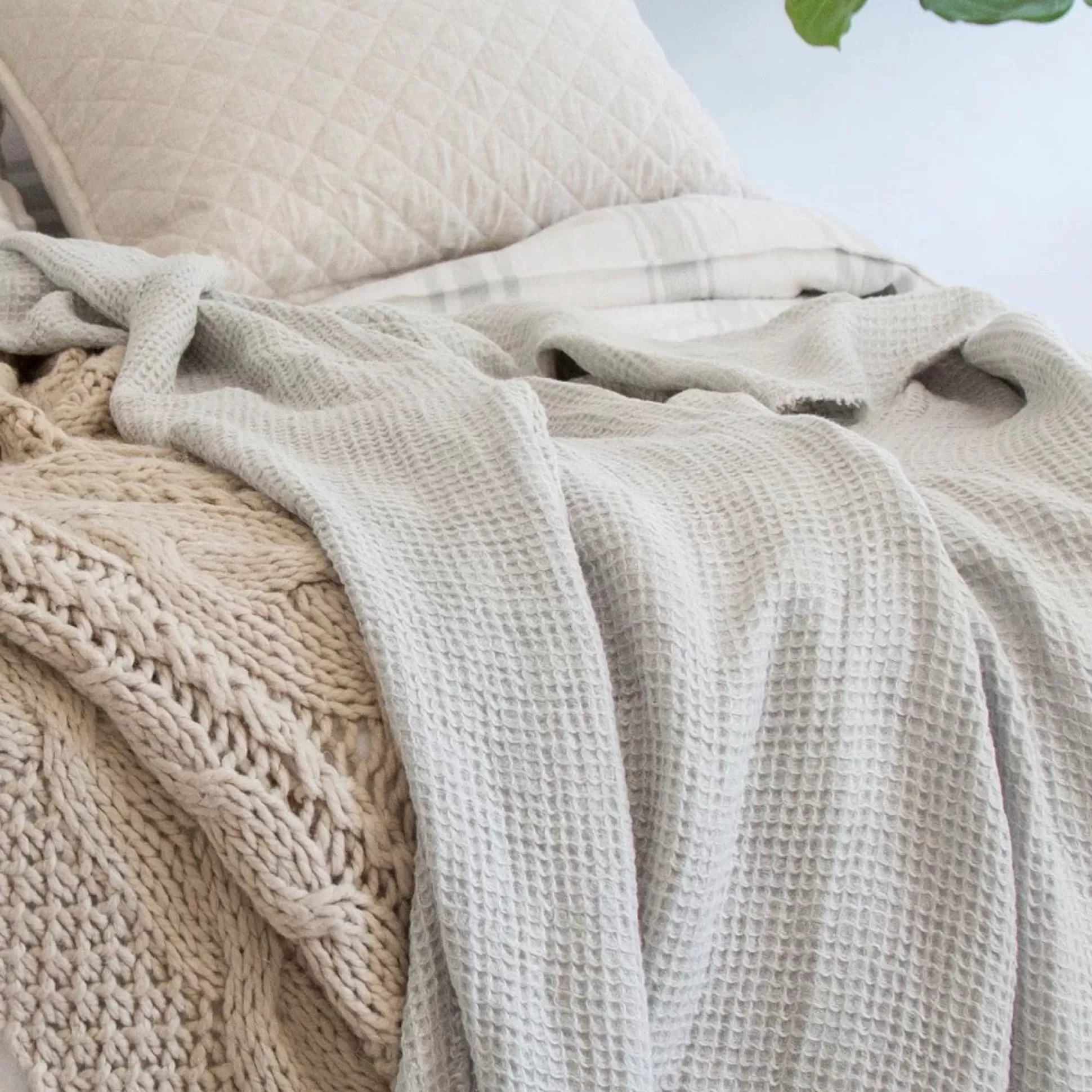 Venice Oversized Waffle Throw, Taupe^Be Home Cheap