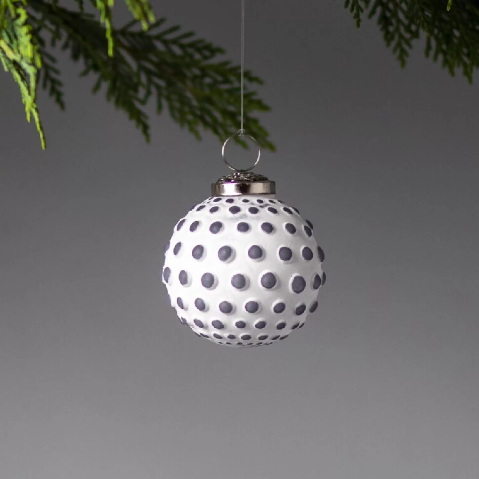 White & Grey Glass Ornament, Dotted Ball^Be Home Clearance