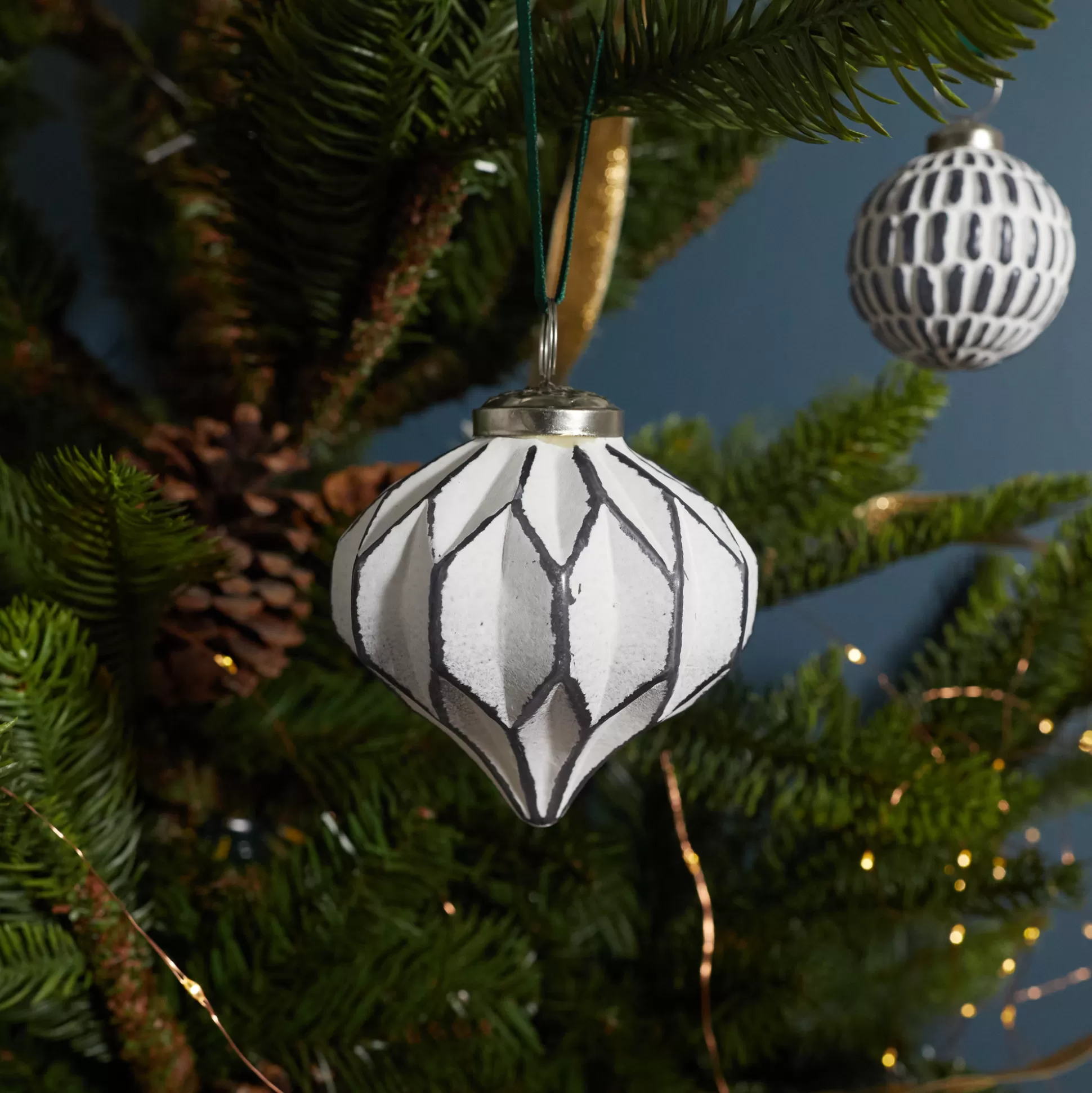 White & Grey Glass Ornament, Faceted Drop^Be Home Cheap