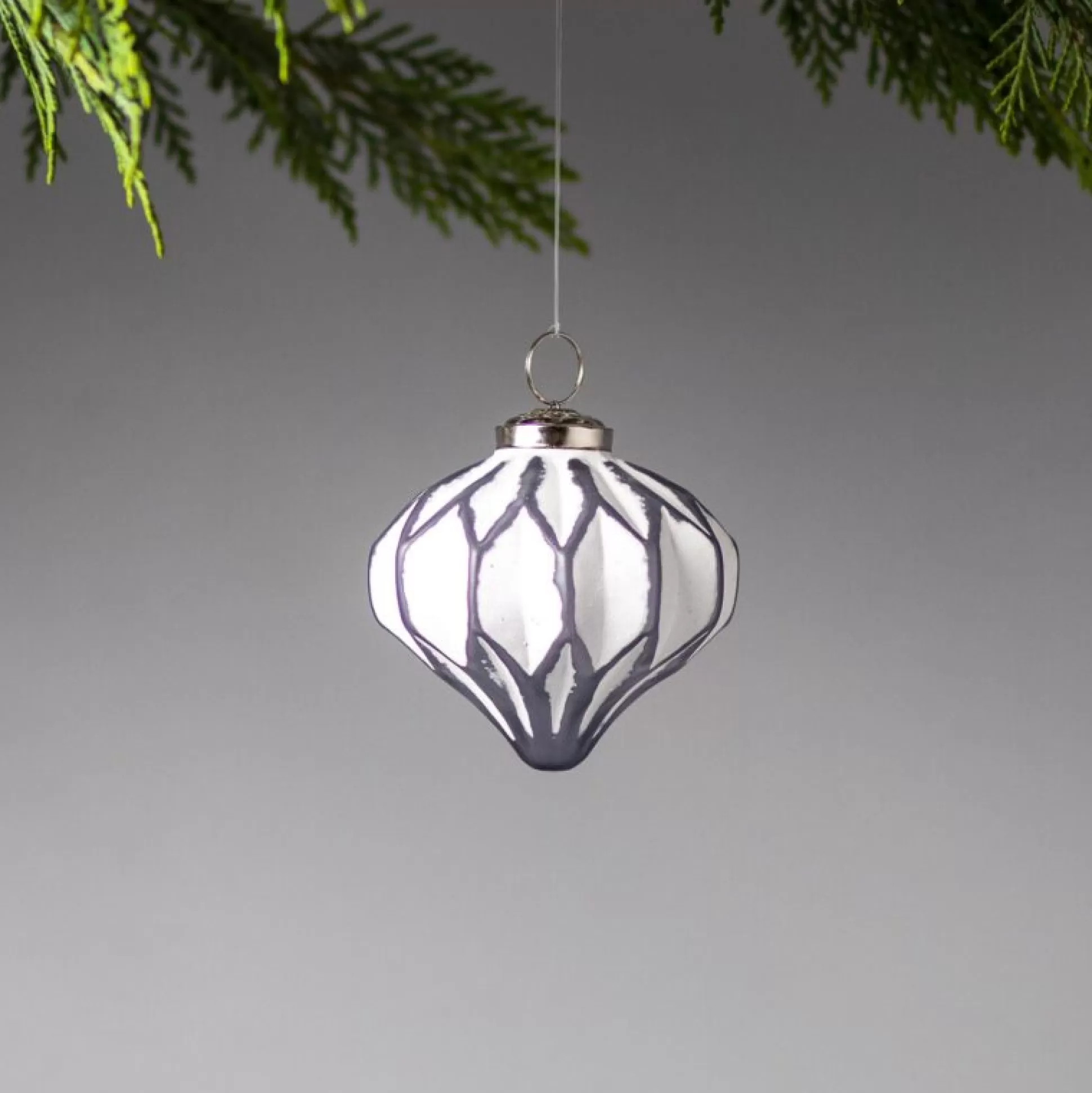 White & Grey Glass Ornament, Faceted Drop^Be Home Cheap