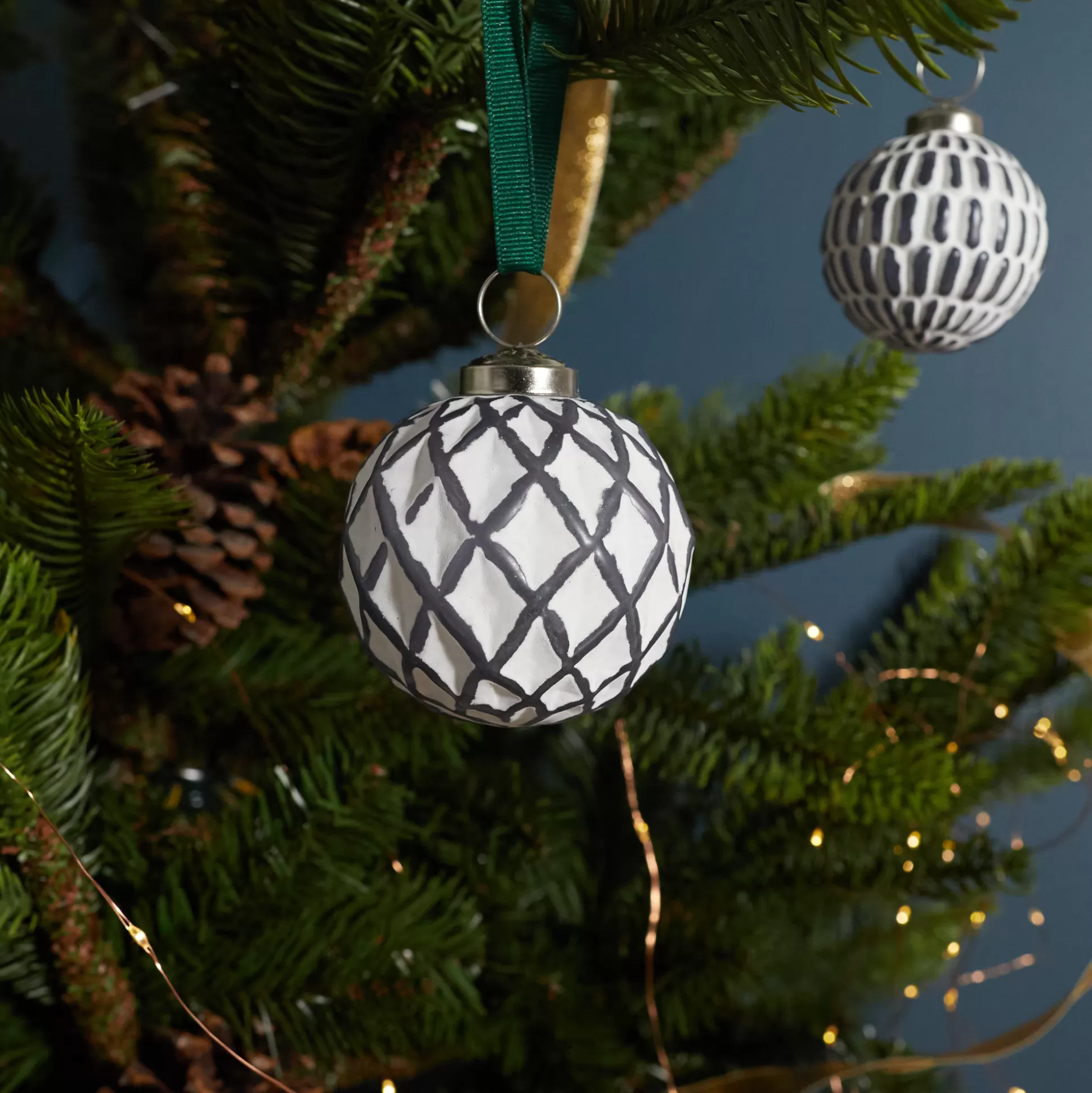 White & Grey Glass Ornament, Lattice Ball^Be Home Store