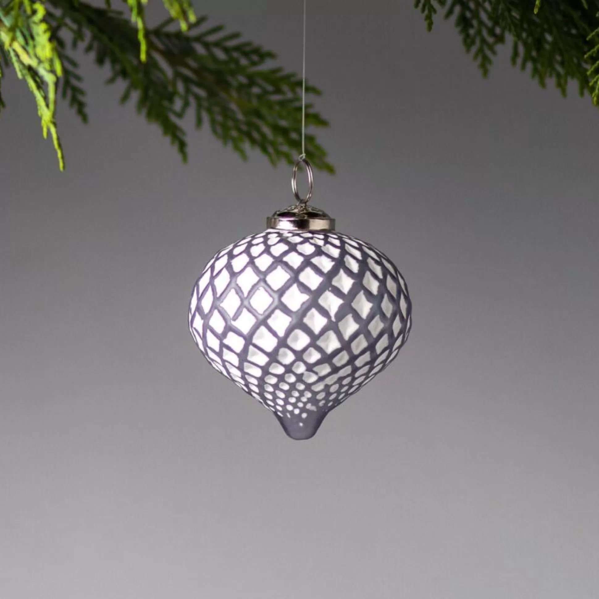 White & Grey Glass Ornament, Lattice Drop^Be Home Best