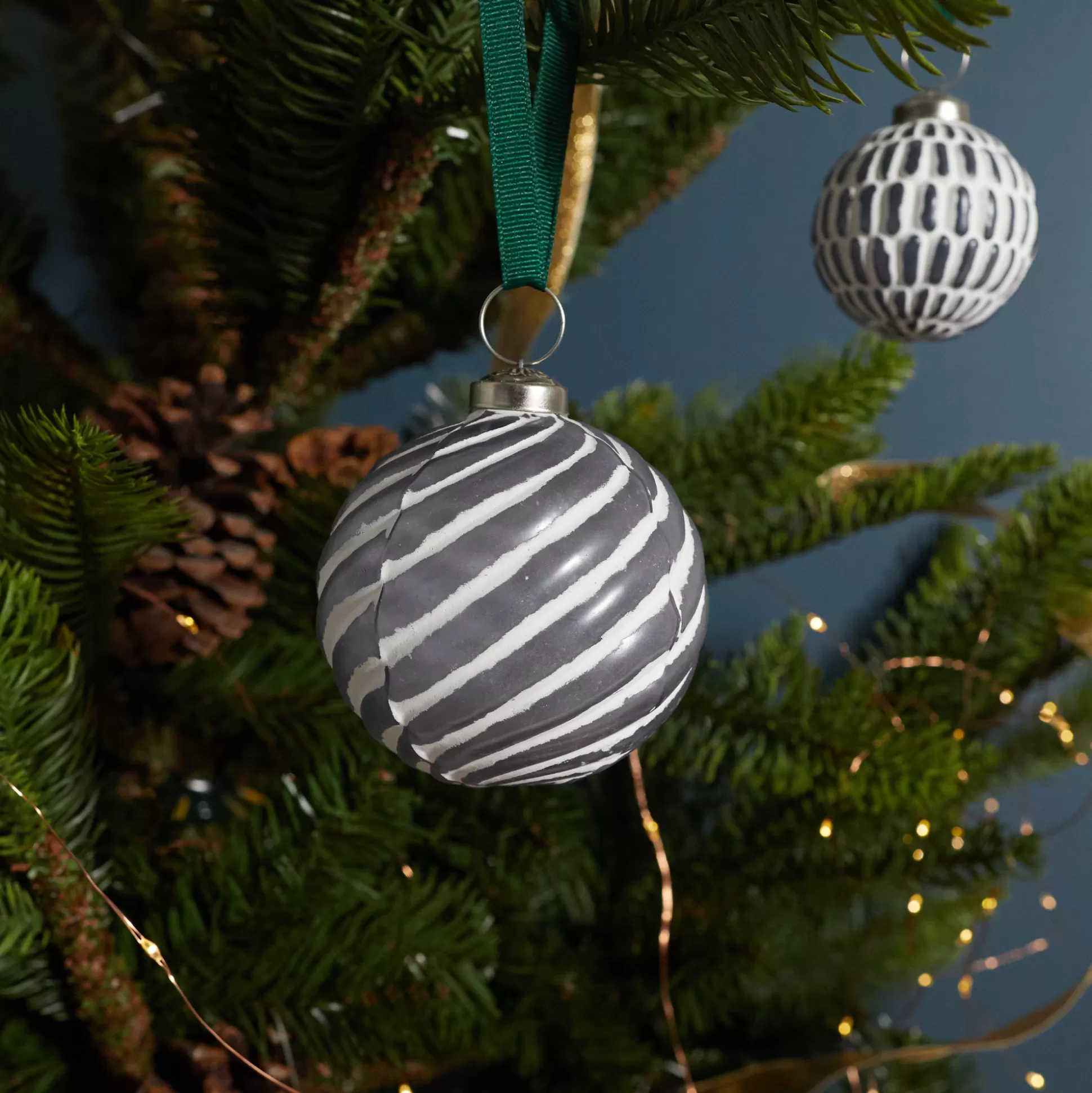 White & Grey Glass Ornament, Spiral Lines Ball^Be Home Sale