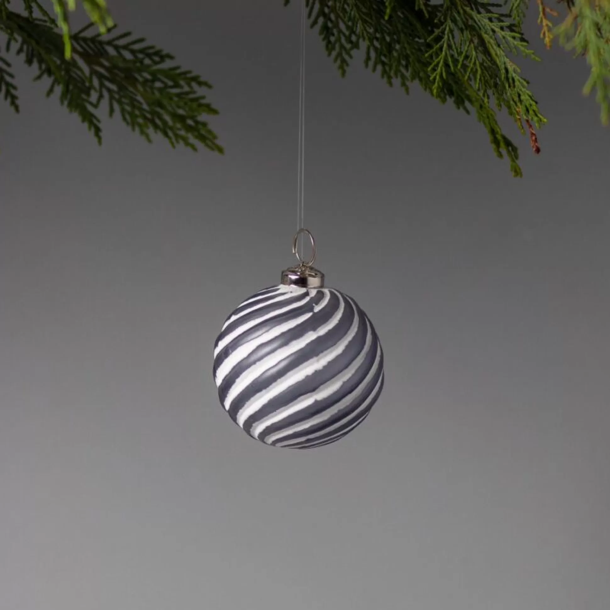 White & Grey Glass Ornament, Spiral Lines Ball^Be Home Sale