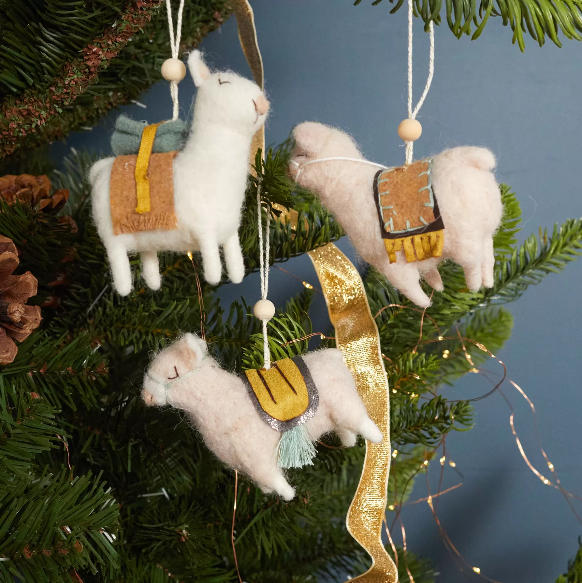 Wool Felt Llama Ornaments, Set of 3^Be Home Clearance