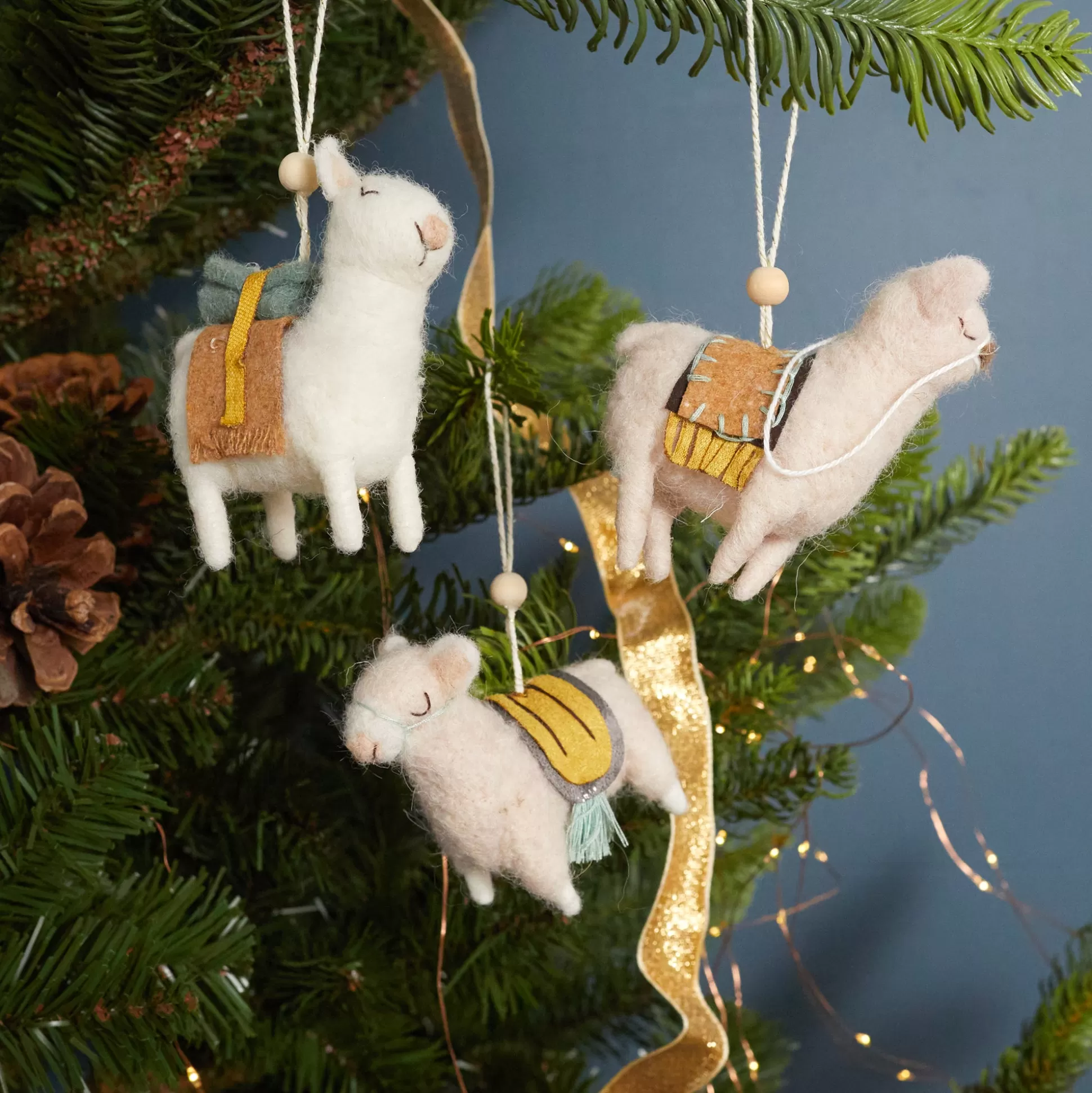 Wool Felt Llama Ornaments, Set of 3^Be Home Clearance