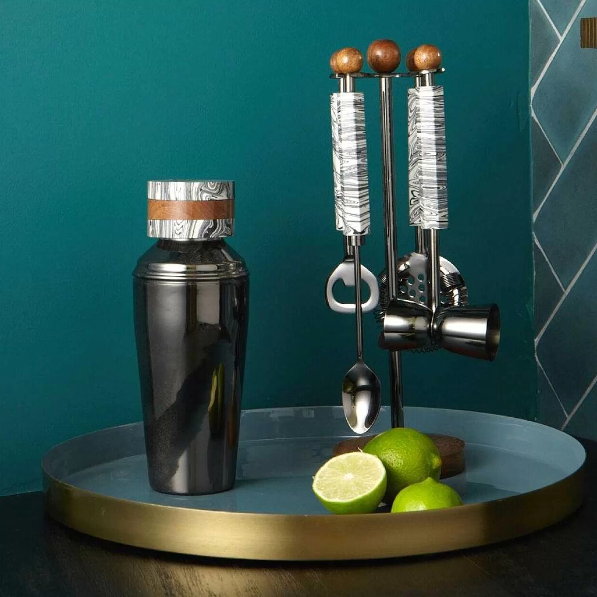 Be Home Bar Tools<Zebra Marble & Wood Onyx Cocktail Shaker